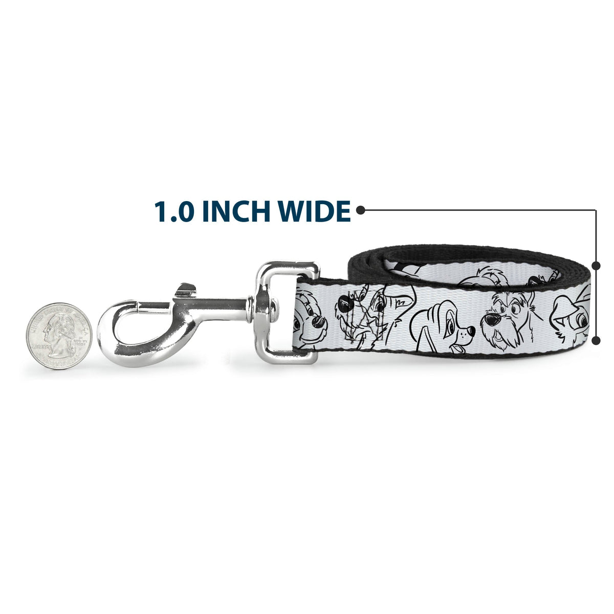 Dog Leash - Disney Dogs Face Outlines White/Black 