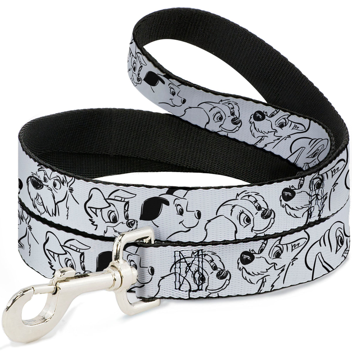 Dog Leash - Disney Dogs Face Outlines White/Black 