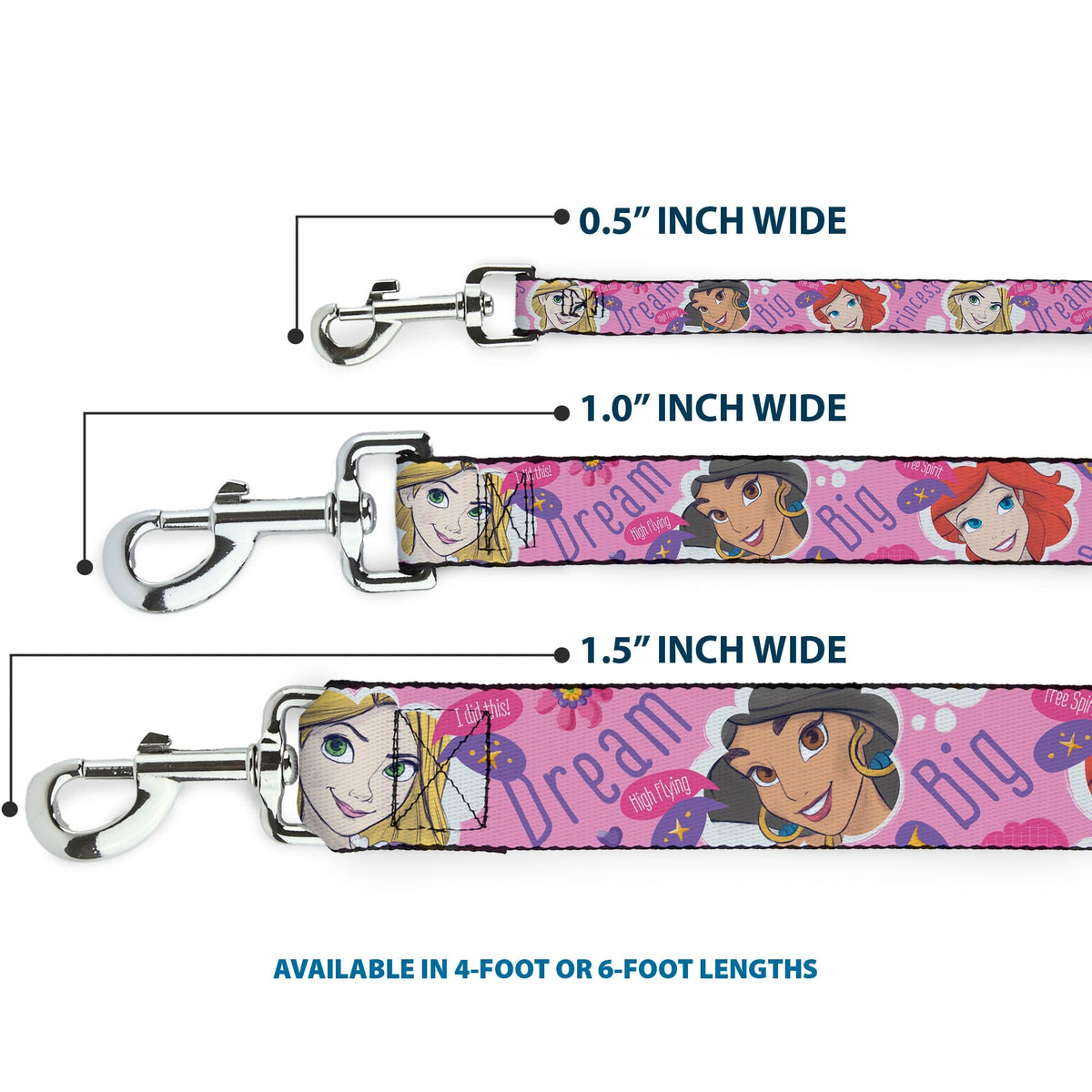 Dog Leash - Disney DREAM BIG PRINCESS Faces Pinks/Purples 