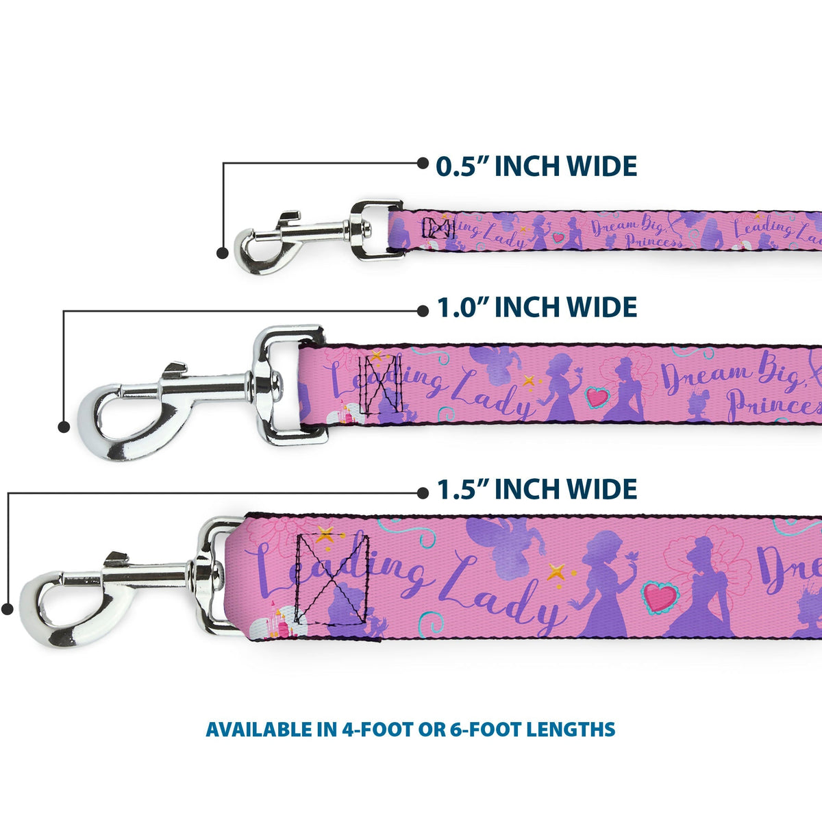 Dog Leash - Disney LEADING LADY DREAM BIG PRINCESS Silhouette Poses Pinks/Blues 