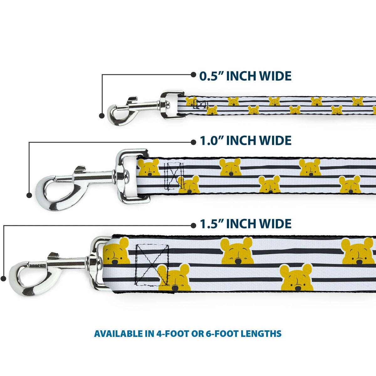 Dog Leash - Winnie the Pooh Peeking Poses Stripe White/Black 