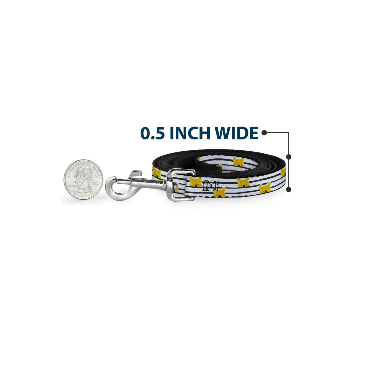 Dog Leash - Winnie the Pooh Peeking Poses Stripe White/Black 