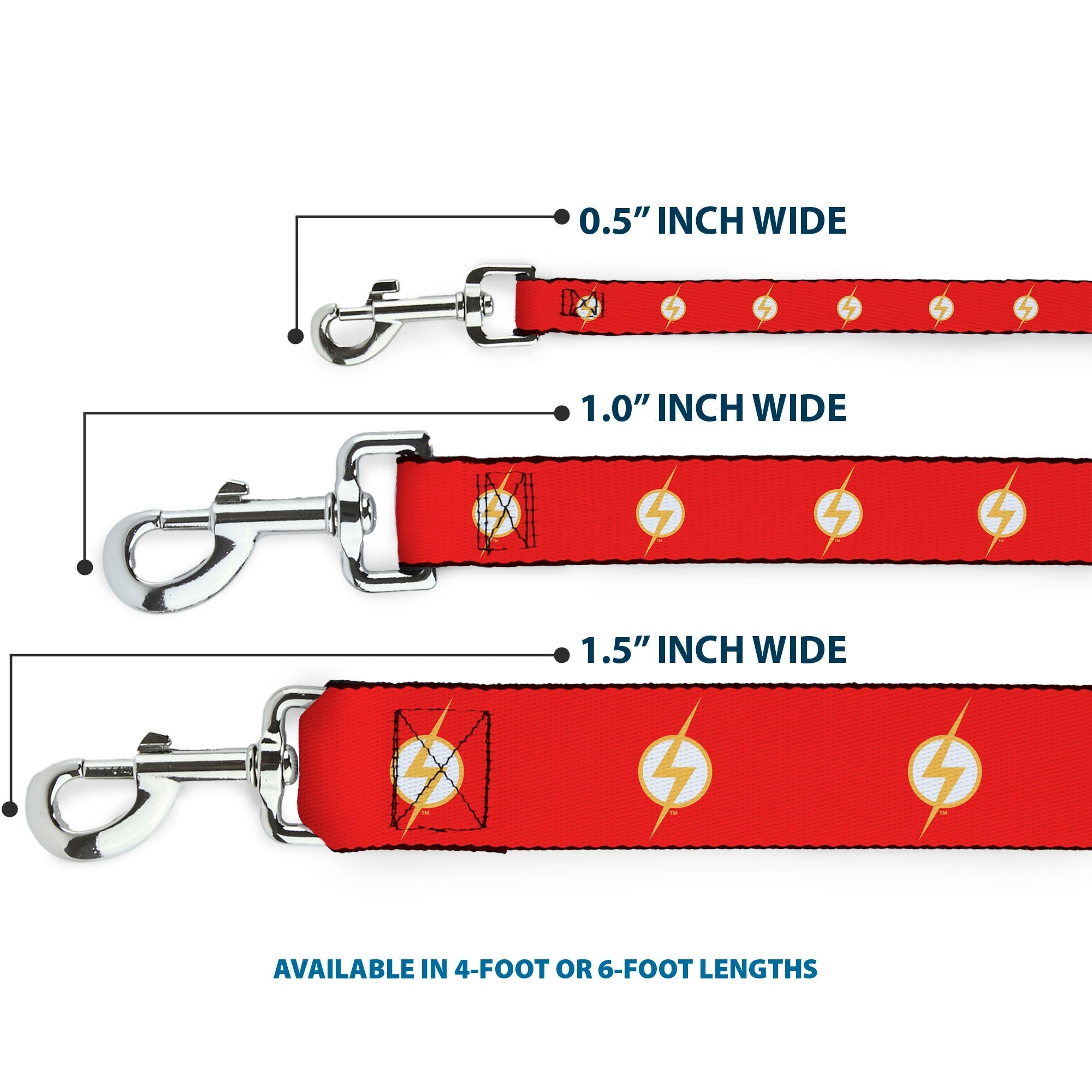 Dog Leash - DC League of Super-Pets Flash Bolt Logo Red/Yellow/White