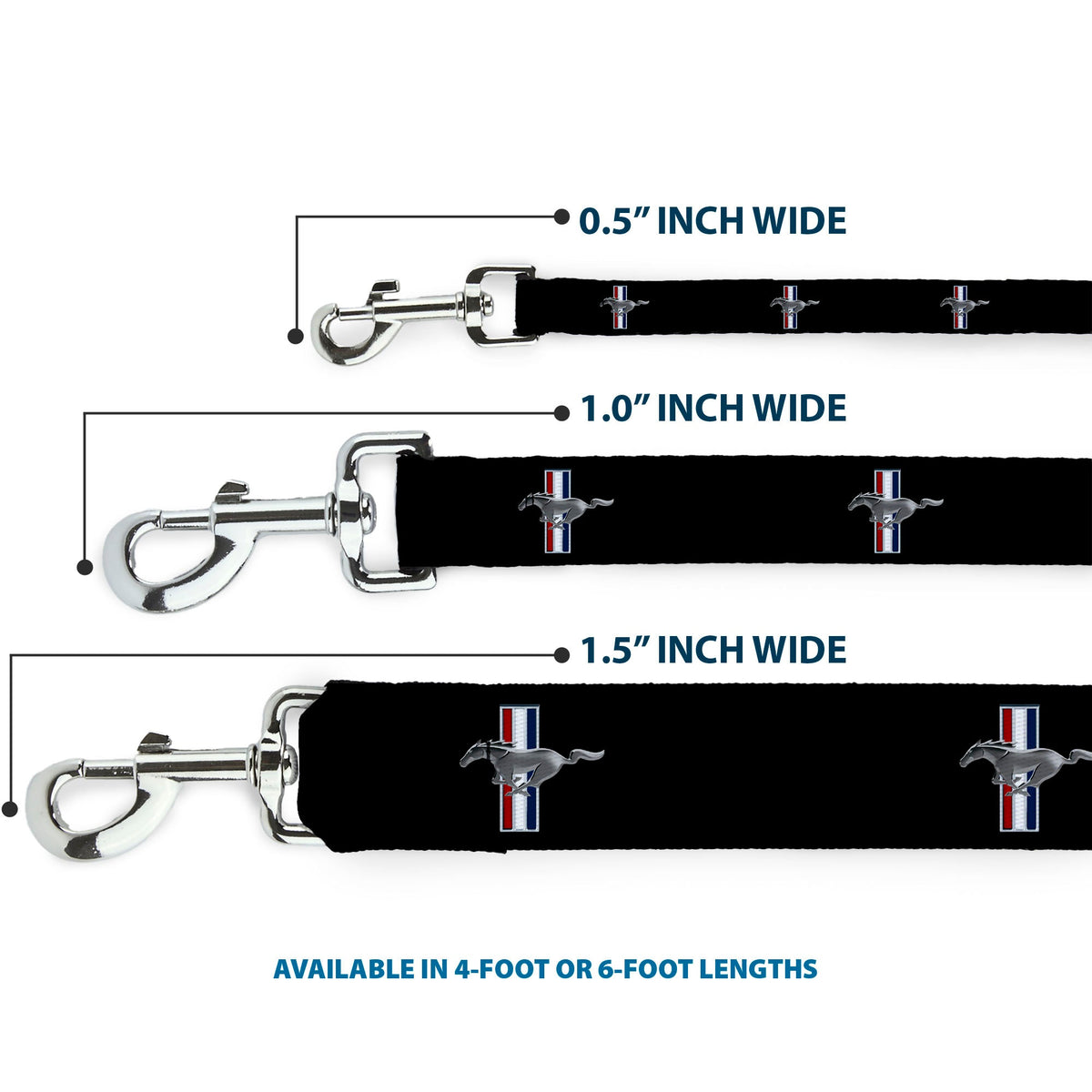 Dog Leash - Ford Mustang w/Bars Logo REPEAT - HT Animal Supply
