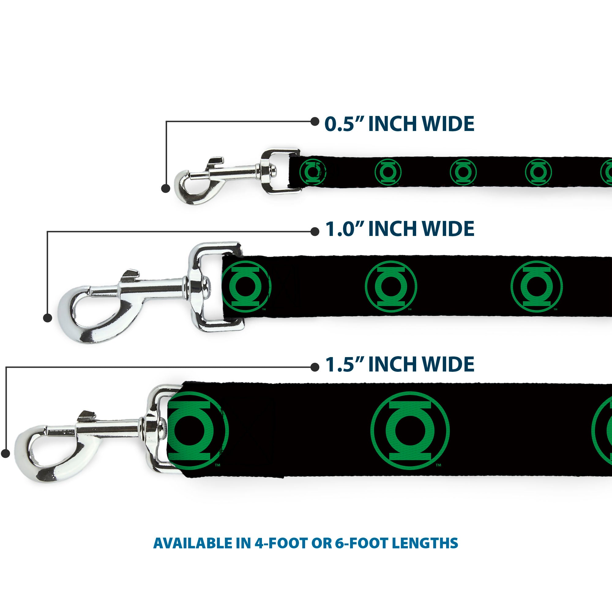 Dog Leash - DC League of Super-Pets Green Lantern Logo Black/Green - HT Animal Supply