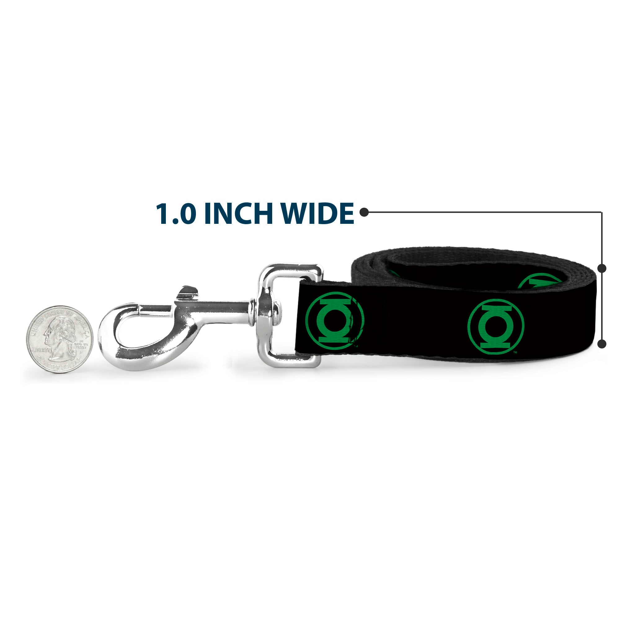 Dog Leash - DC League of Super-Pets Green Lantern Logo Black/Green - HT Animal Supply