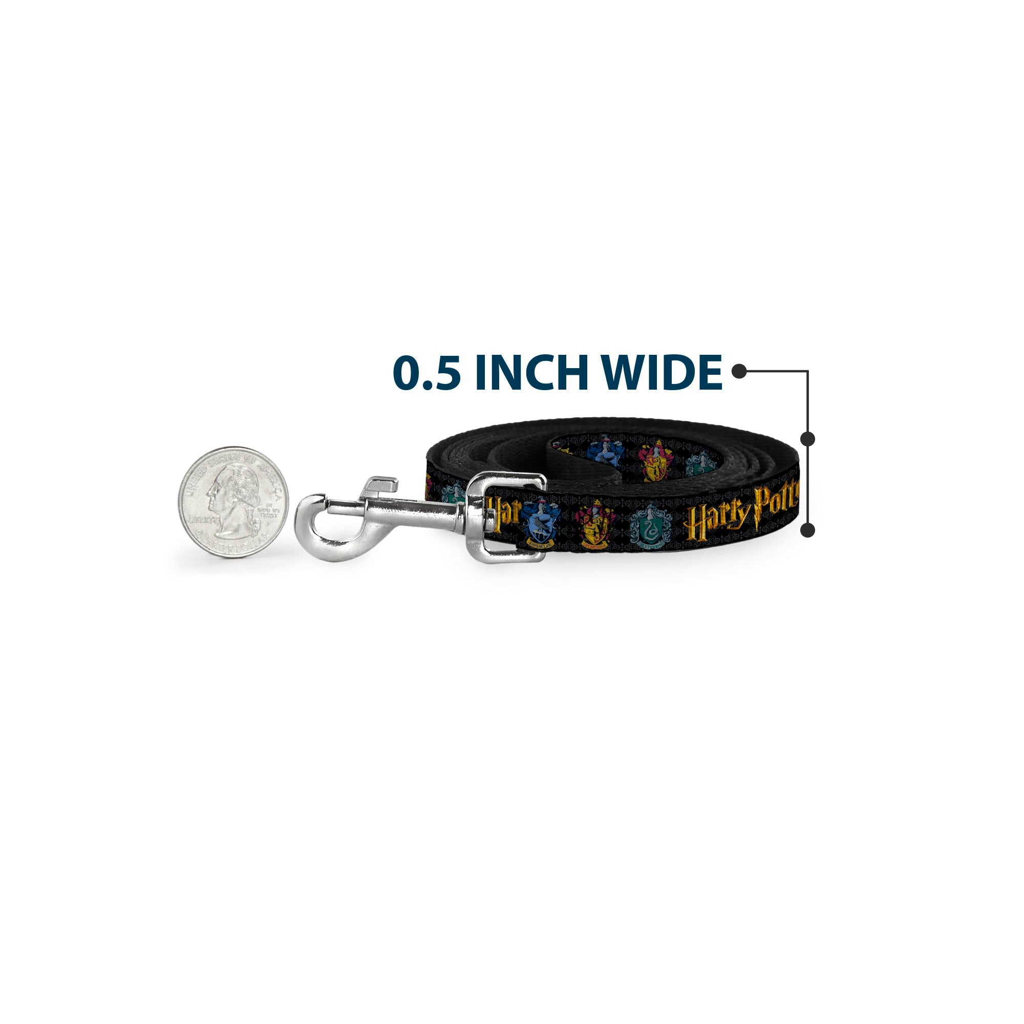 Dog Leash - HARRY POTTER Hufflepuff/Ravenclaw/Gryffindor/Slytherin Coat of Arms Black - HT Animal Supply