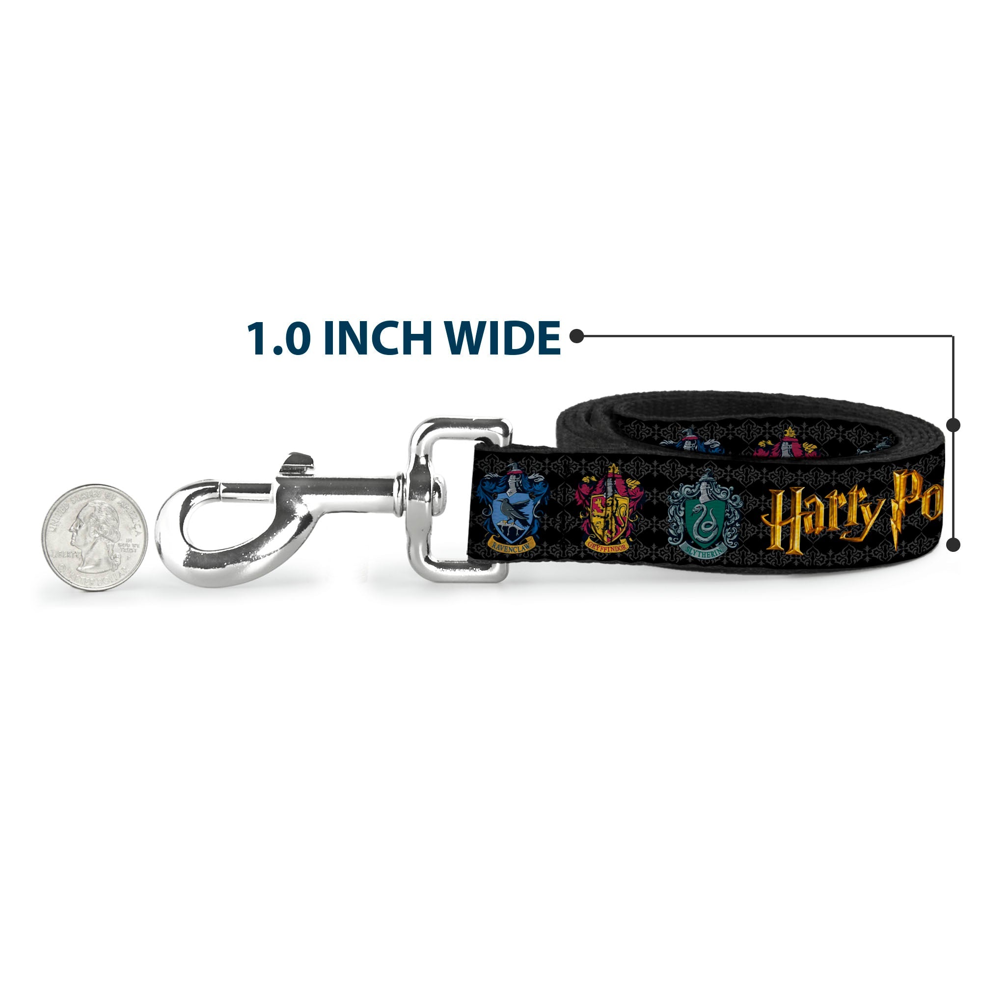 Dog Leash - HARRY POTTER Hufflepuff/Ravenclaw/Gryffindor/Slytherin Coat of Arms Black - HT Animal Supply