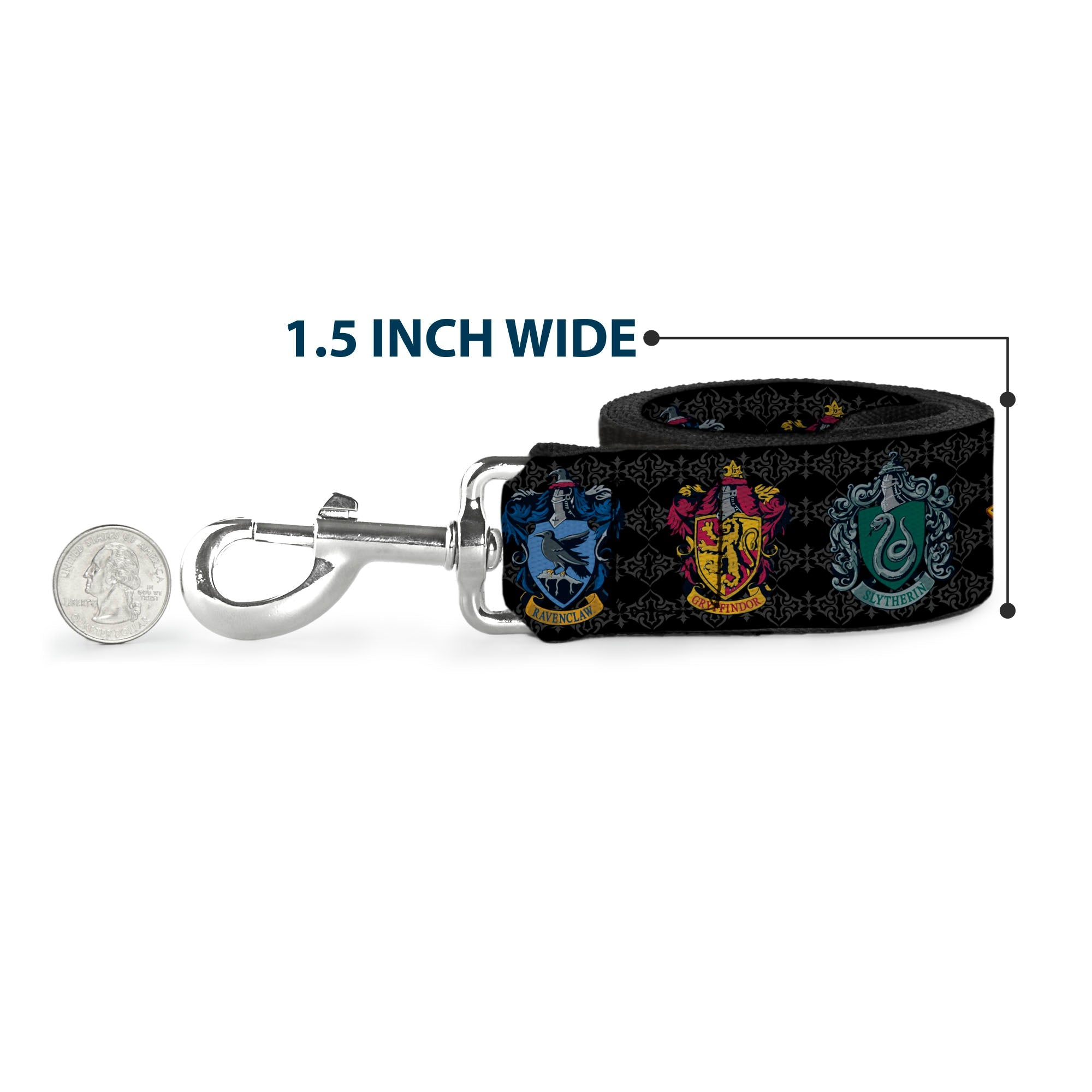 Dog Leash - HARRY POTTER Hufflepuff/Ravenclaw/Gryffindor/Slytherin Coat of Arms Black - HT Animal Supply