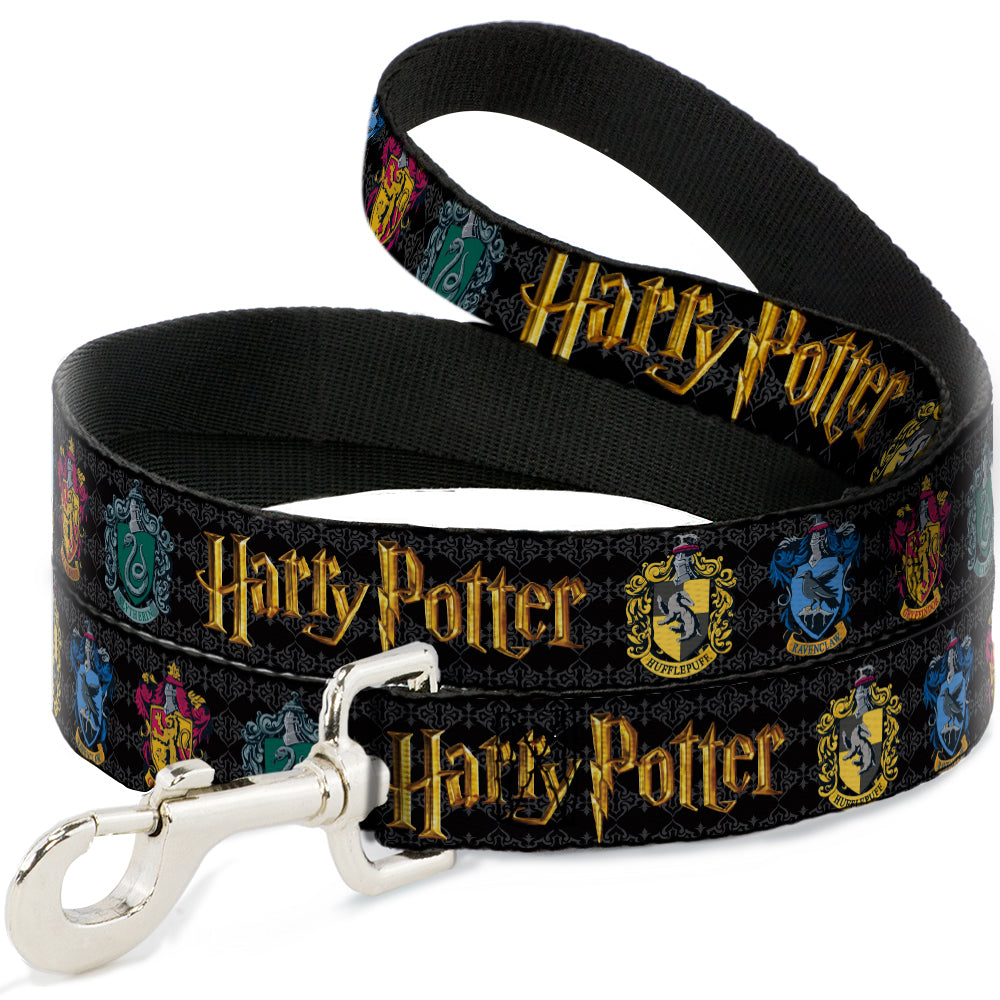 Dog Leash - HARRY POTTER Hufflepuff/Ravenclaw/Gryffindor/Slytherin Coat of Arms Black - HT Animal Supply