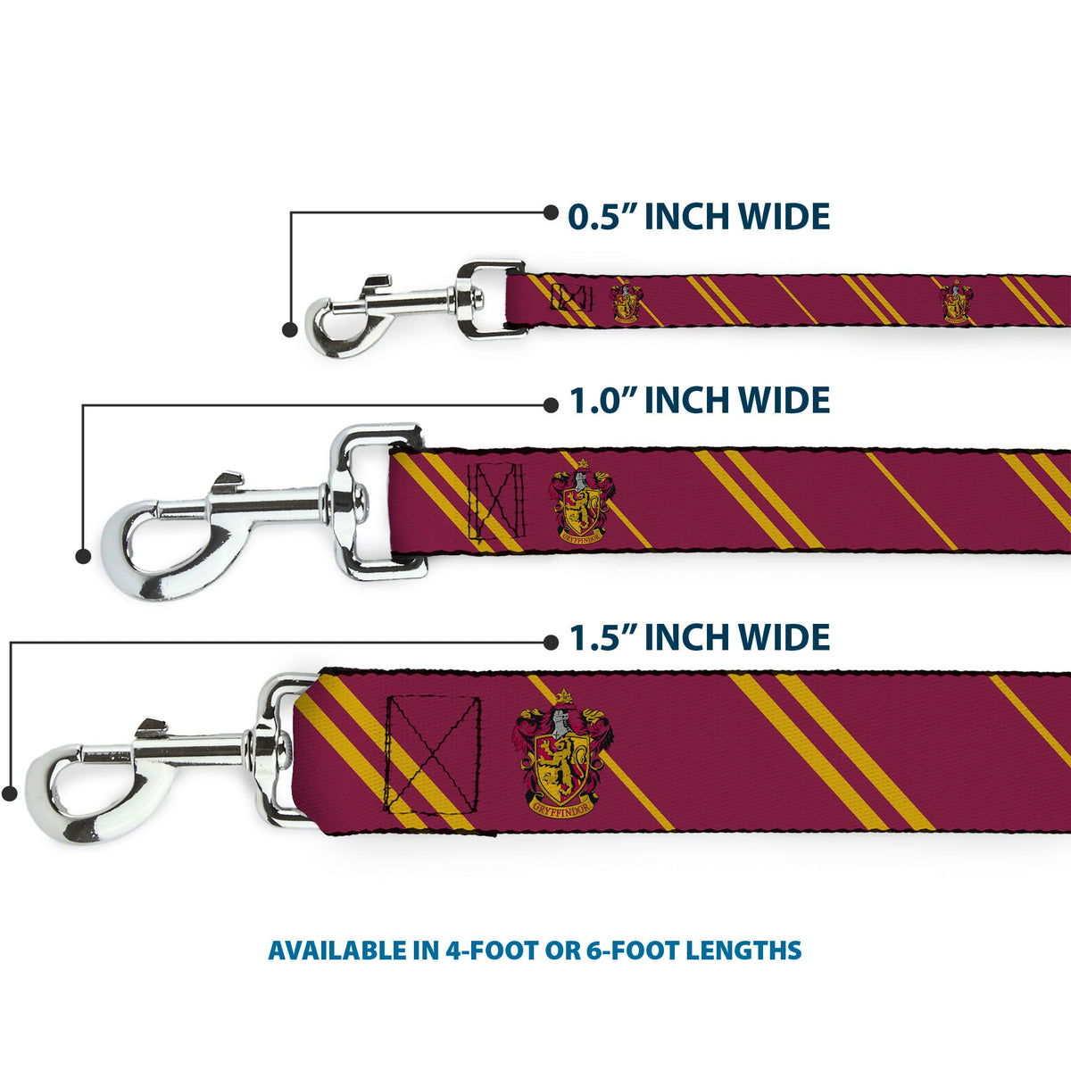 Dog Leash - GRYFFINDOR Crest/Stripe Burgundy/Gold - HT Animal Supply