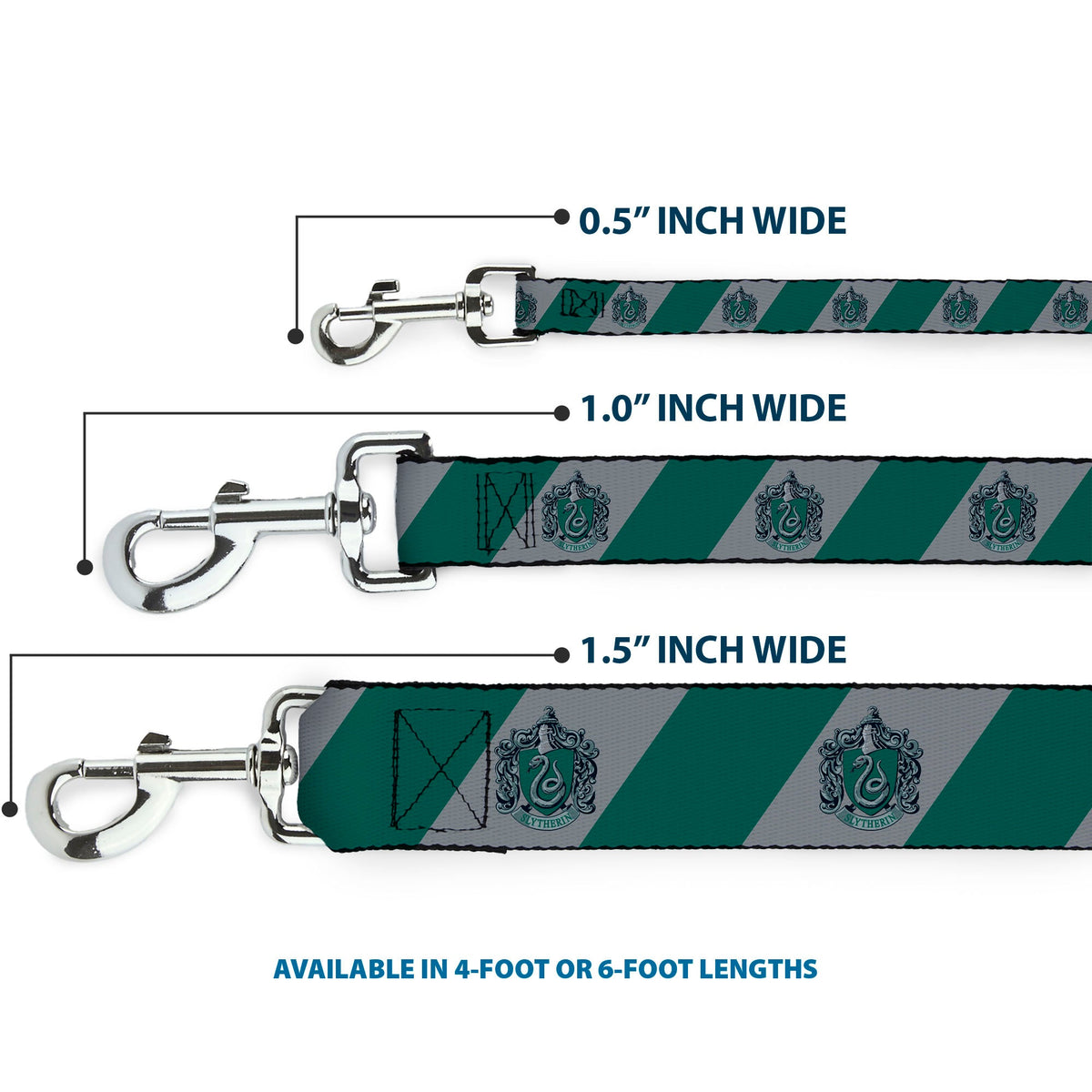 Dog Leash - SLYTHERIN Crest Diagonal Stripe Gray/Green 