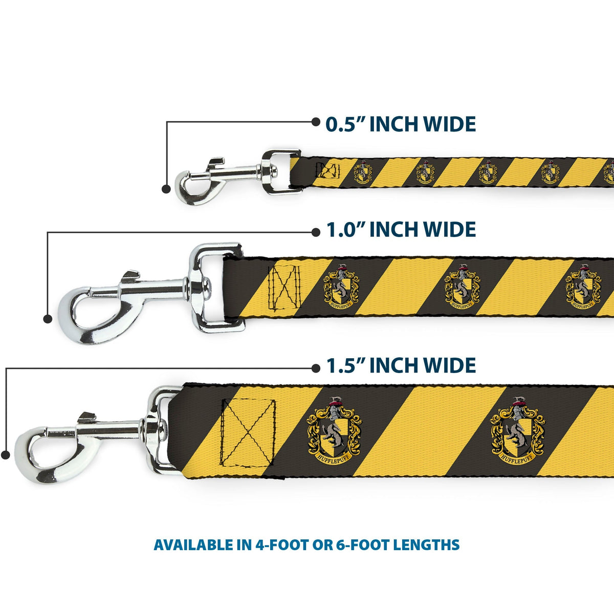 Dog Leash - HUFFLEPUFF Crest Diagonal Stripe Charcoal Gray/Yellow 