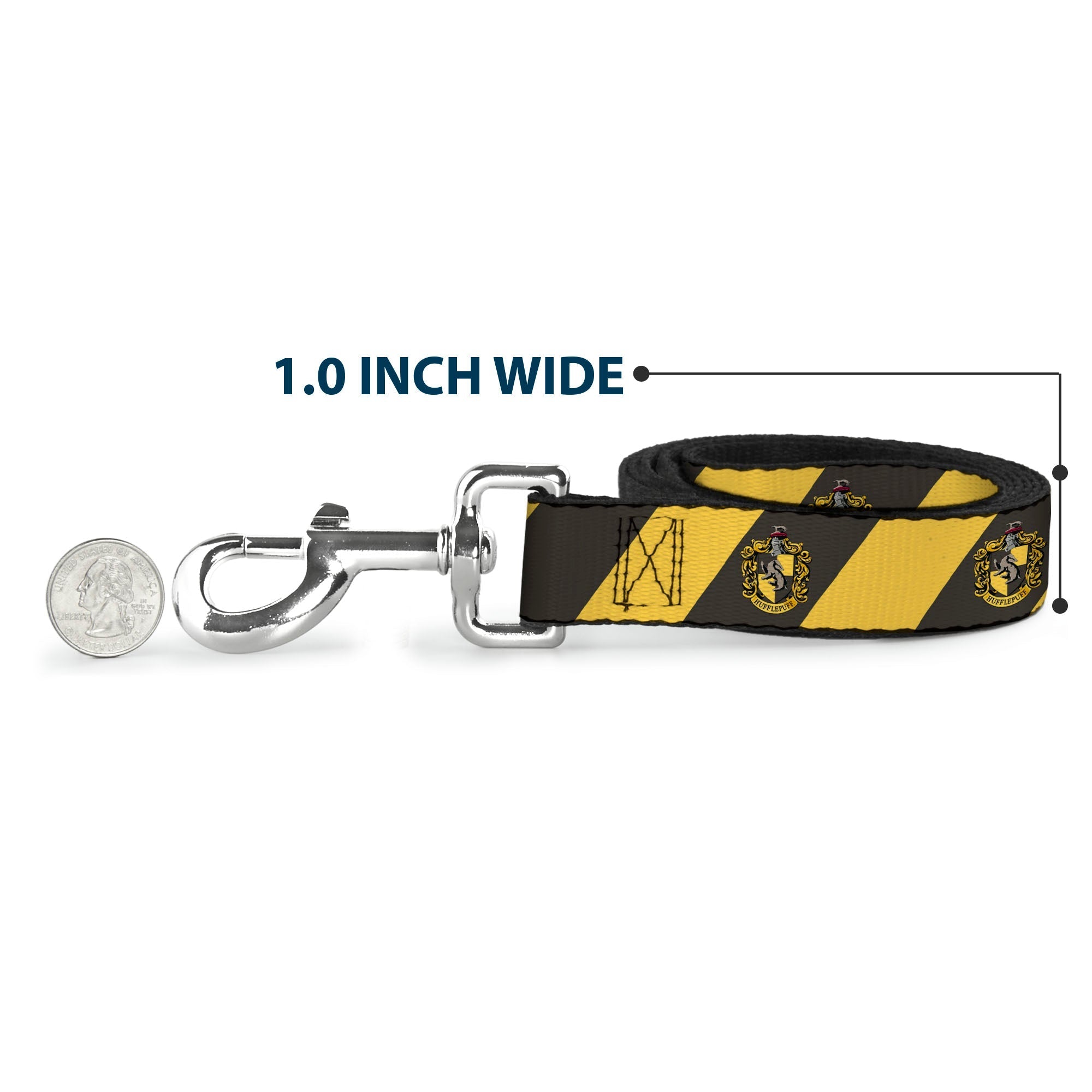 Dog Leash - HUFFLEPUFF Crest Diagonal Stripe Charcoal Gray/Yellow 