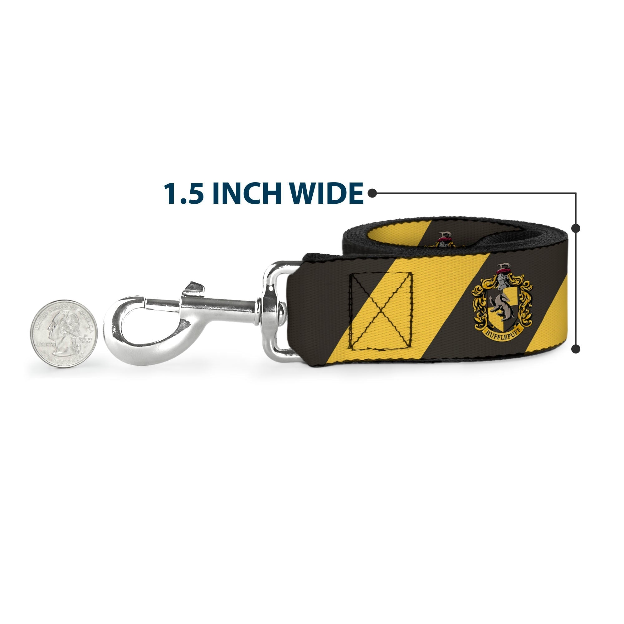 Dog Leash - HUFFLEPUFF Crest Diagonal Stripe Charcoal Gray/Yellow 