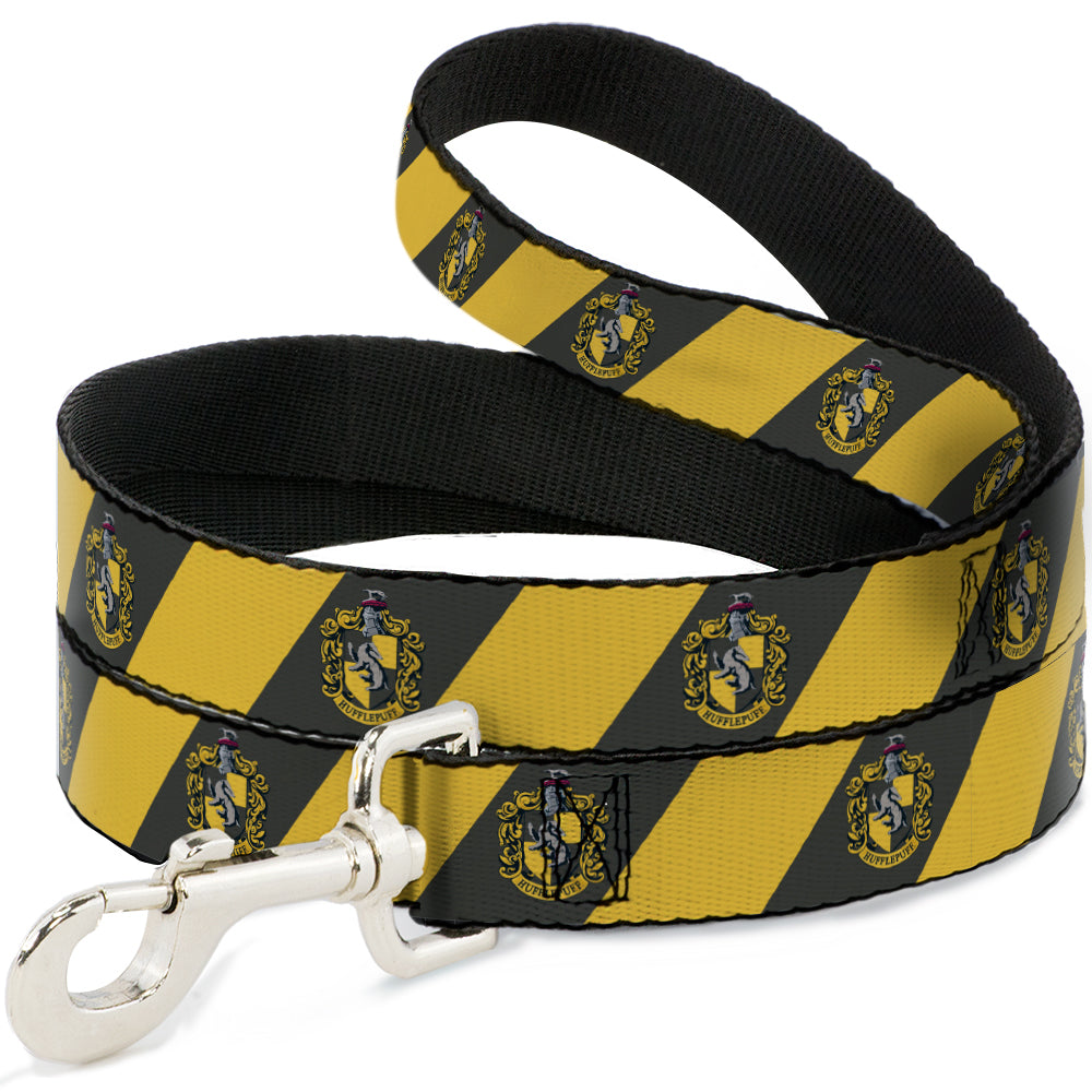 Dog Leash - HUFFLEPUFF Crest Diagonal Stripe Charcoal Gray/Yellow 