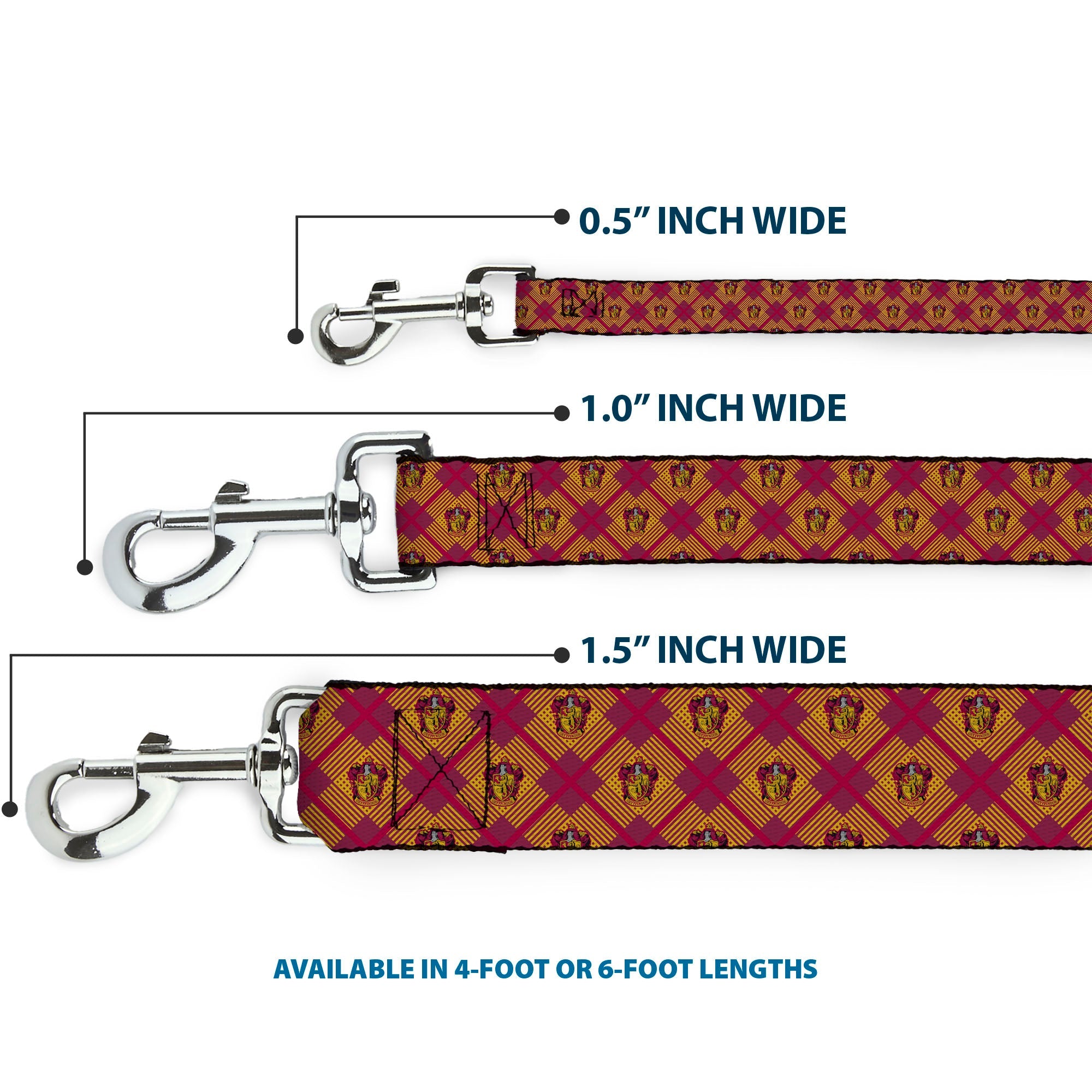 Dog Leash - Harry Potter Gryffindor Crest Plaid Reds/Gold - HT Animal Supply