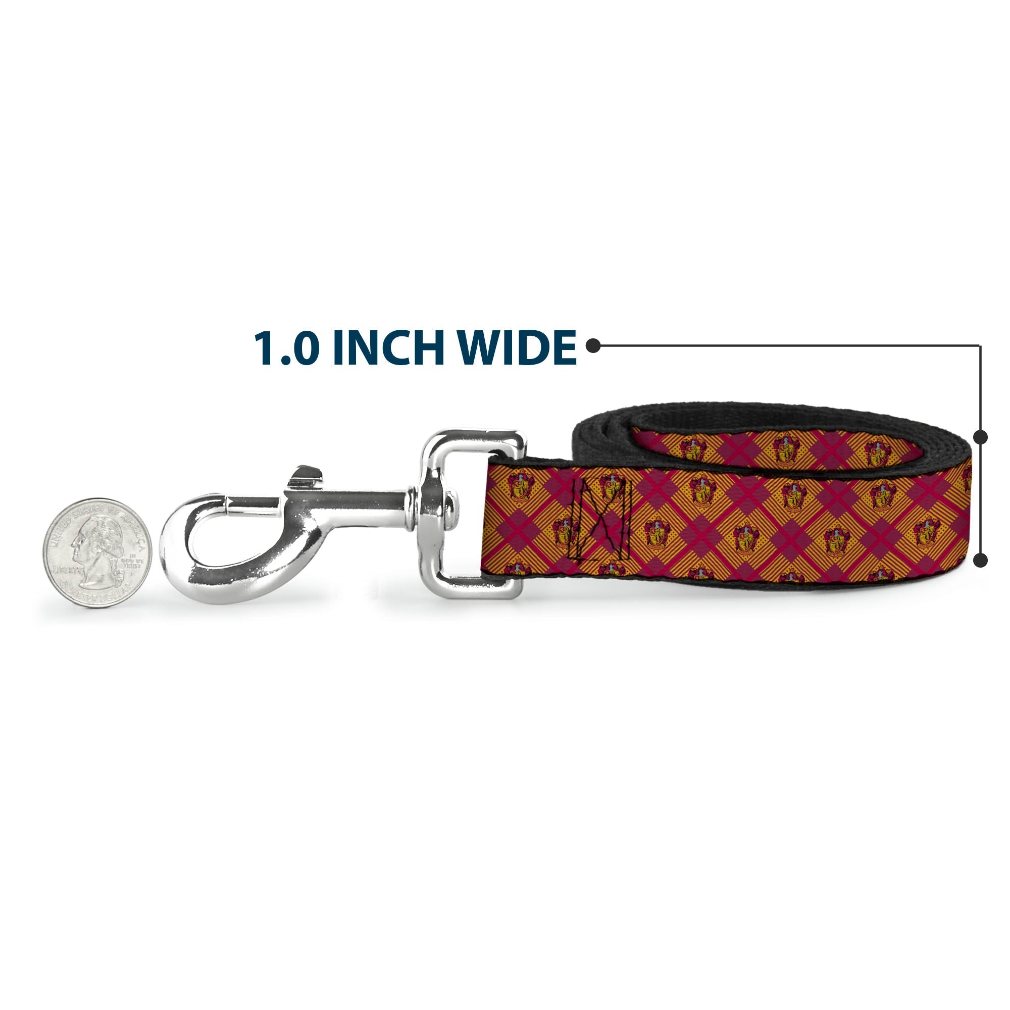 Dog Leash - Harry Potter Gryffindor Crest Plaid Reds/Gold - HT Animal Supply