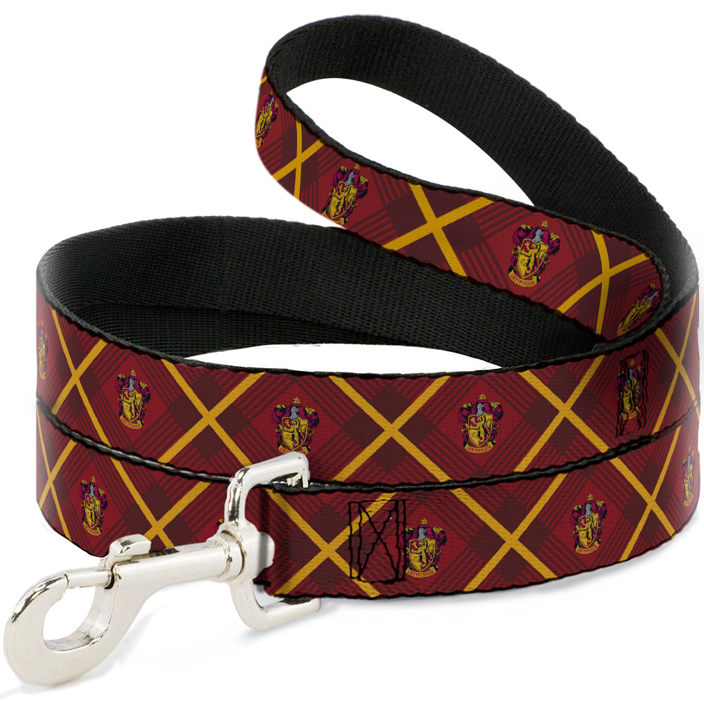 Dog Leash - Harry Potter Gryffindor Crest Plaid Reds/Gold - HT Animal Supply