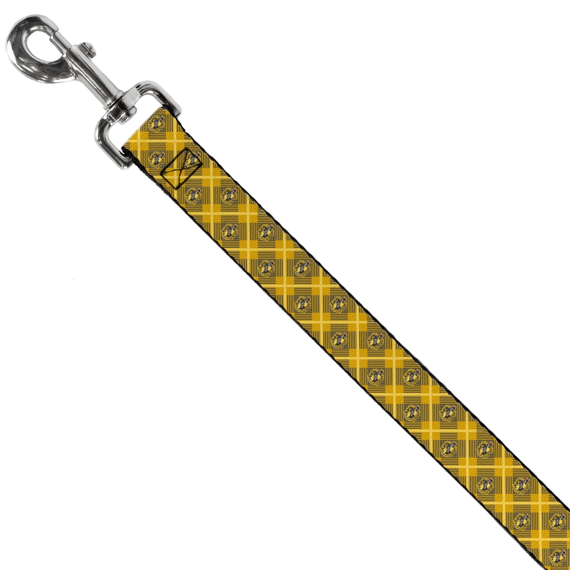 Dog Leash - Harry Potter Hufflepuff Crest Plaid Yellows/Gray - HT Animal Supply