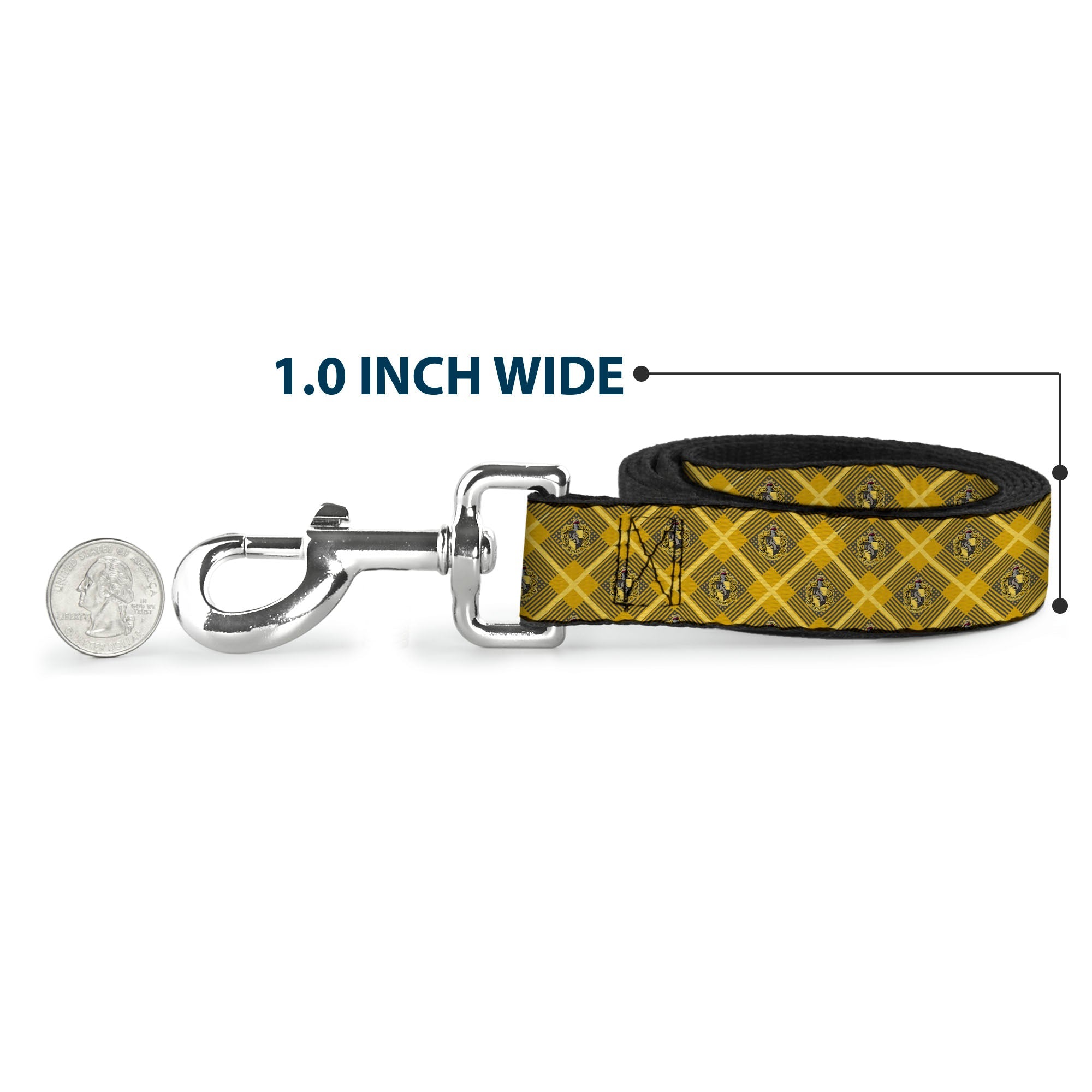 Dog Leash - Harry Potter Hufflepuff Crest Plaid Yellows/Gray - HT Animal Supply