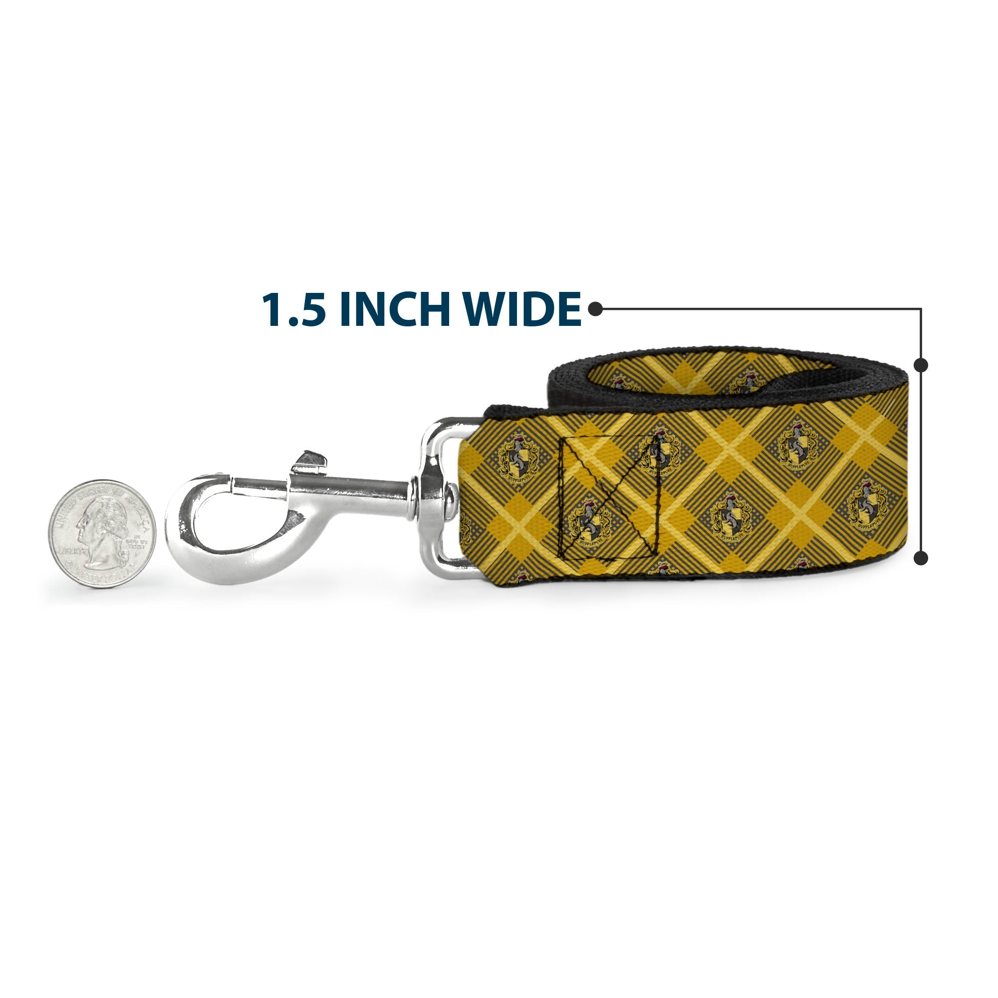 Dog Leash - Harry Potter Hufflepuff Crest Plaid Yellows/Gray - HT Animal Supply