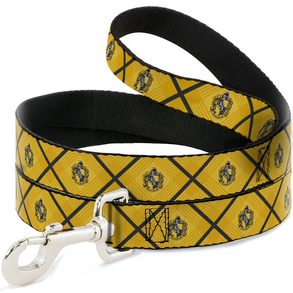 Dog Leash - Harry Potter Hufflepuff Crest Plaid Yellows/Gray - HT Animal Supply
