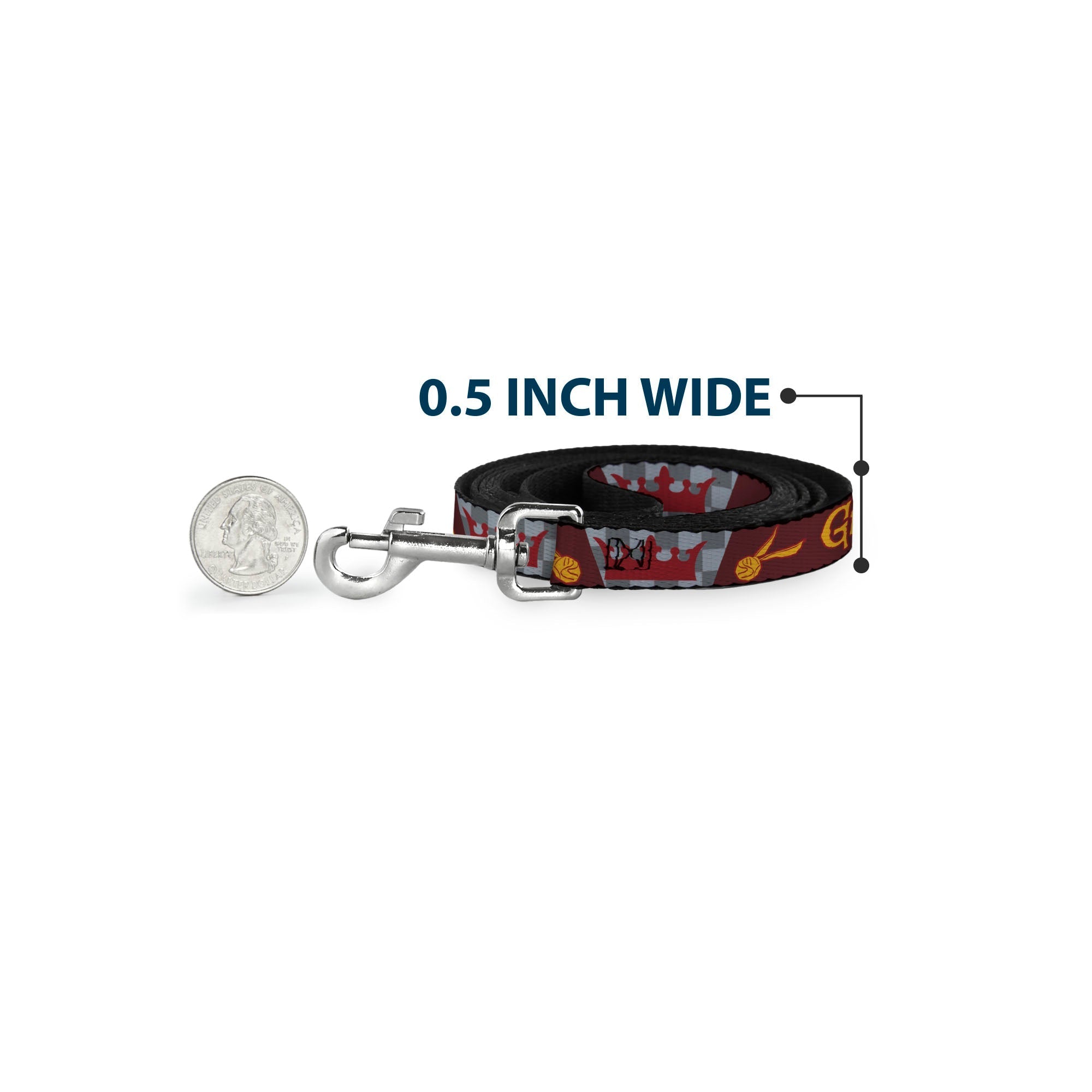 Dog Leash - Harry Potter GRYFFINDOR/Quiditch Ball/Crown Burgundy Red/Golds/Grays