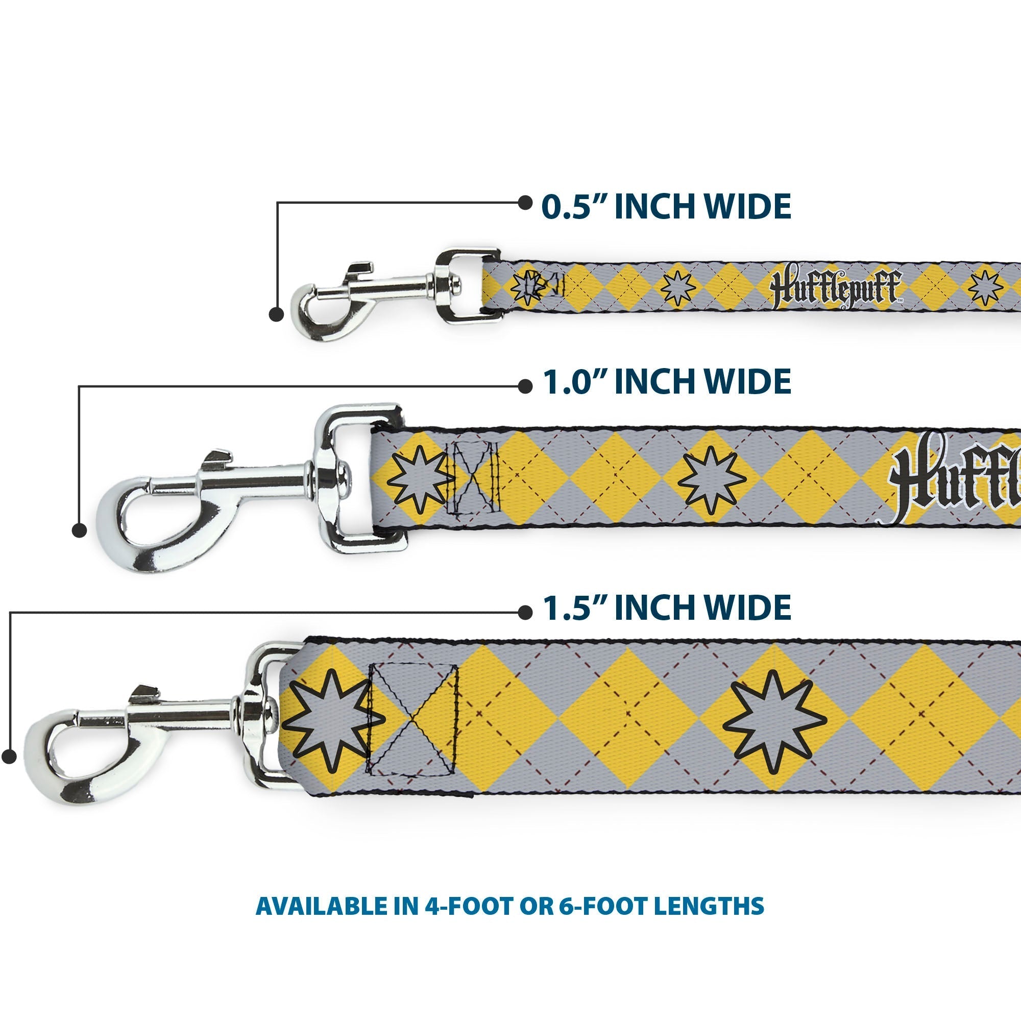 Dog Leash - Harry Potter HUFFLEPUFF/Stars Argyle Plaid Gray/Gold/Browns 