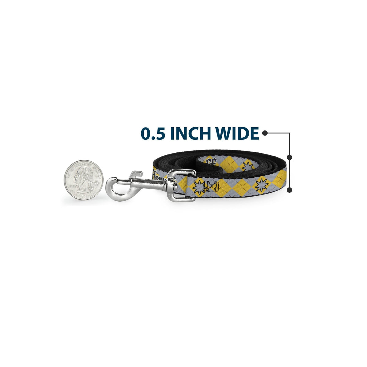 Dog Leash - Harry Potter HUFFLEPUFF/Stars Argyle Plaid Gray/Gold/Browns 
