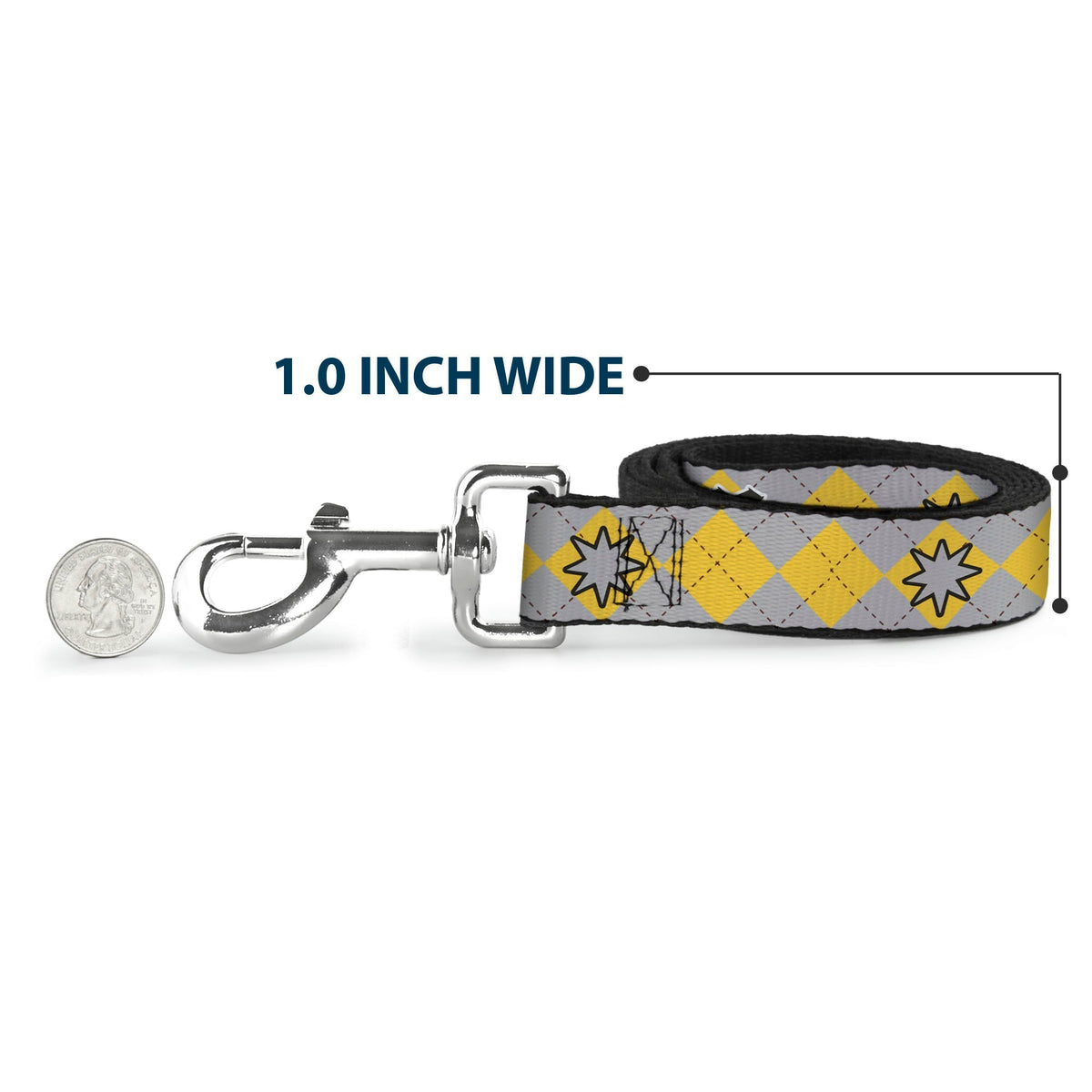 Dog Leash - Harry Potter HUFFLEPUFF/Stars Argyle Plaid Gray/Gold/Browns 