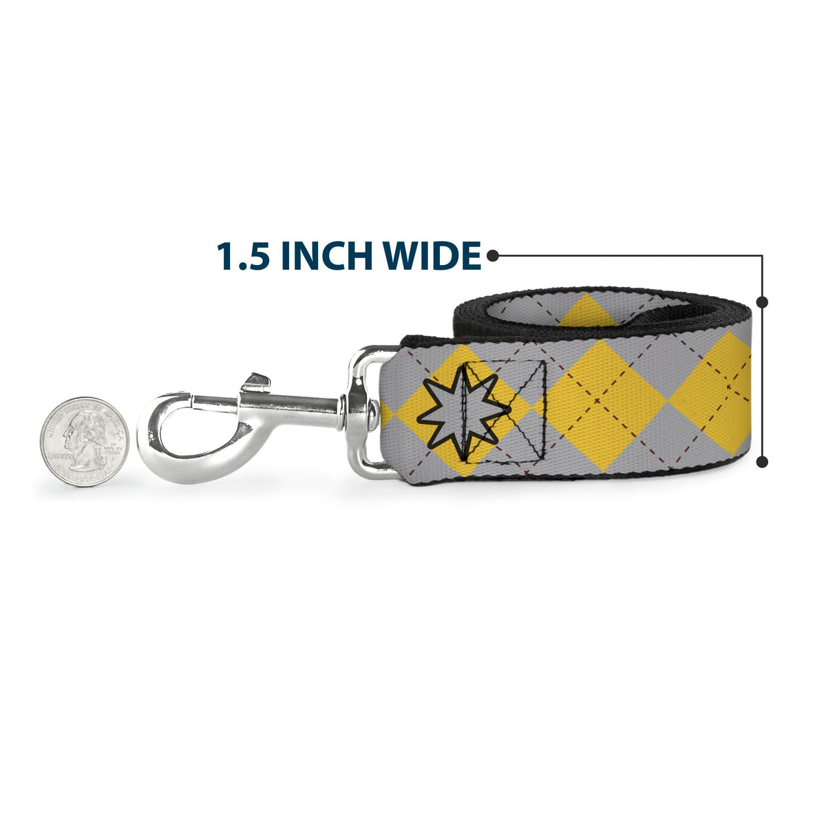 Dog Leash - Harry Potter HUFFLEPUFF/Stars Argyle Plaid Gray/Gold/Browns 
