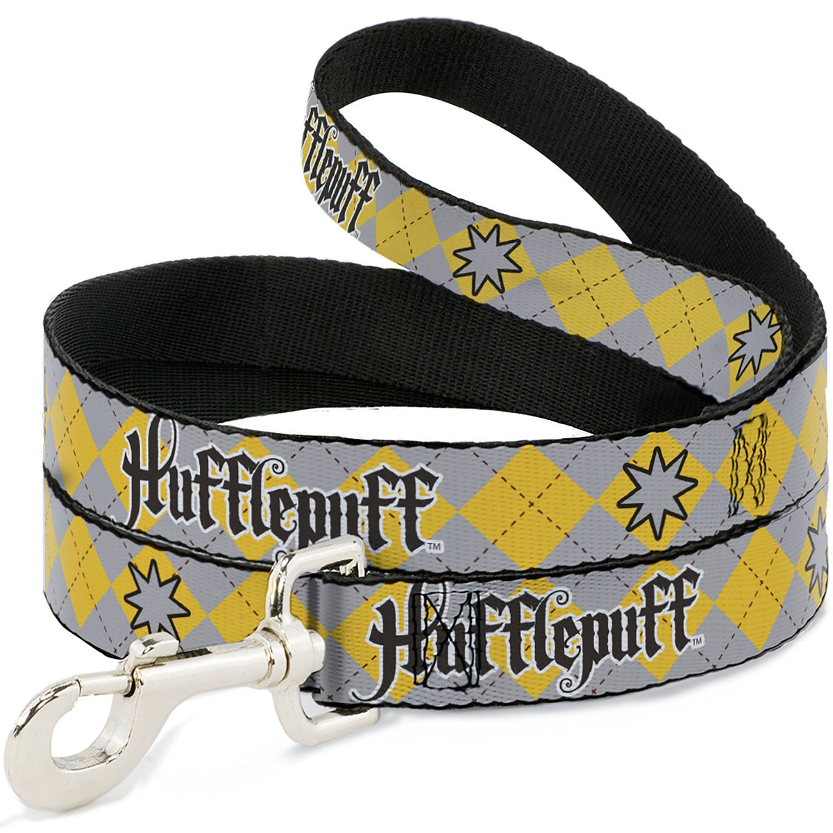 Dog Leash - Harry Potter HUFFLEPUFF/Stars Argyle Plaid Gray/Gold/Browns 