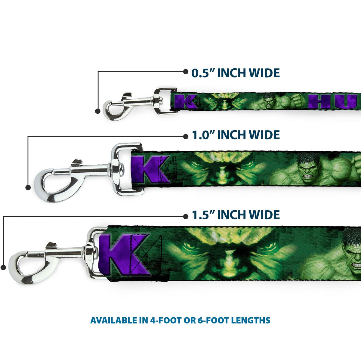 Dog Leash - HULK Face CLOSE-UP/Action Pose Greens/Purples 