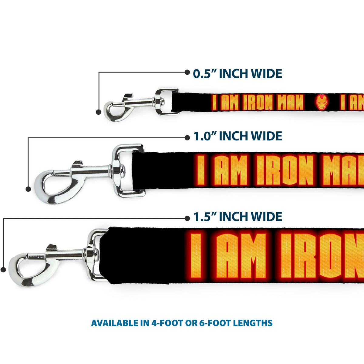 Dog Leash - Iron Man Face/I AM IRON MAN Black/Yellow Glow 