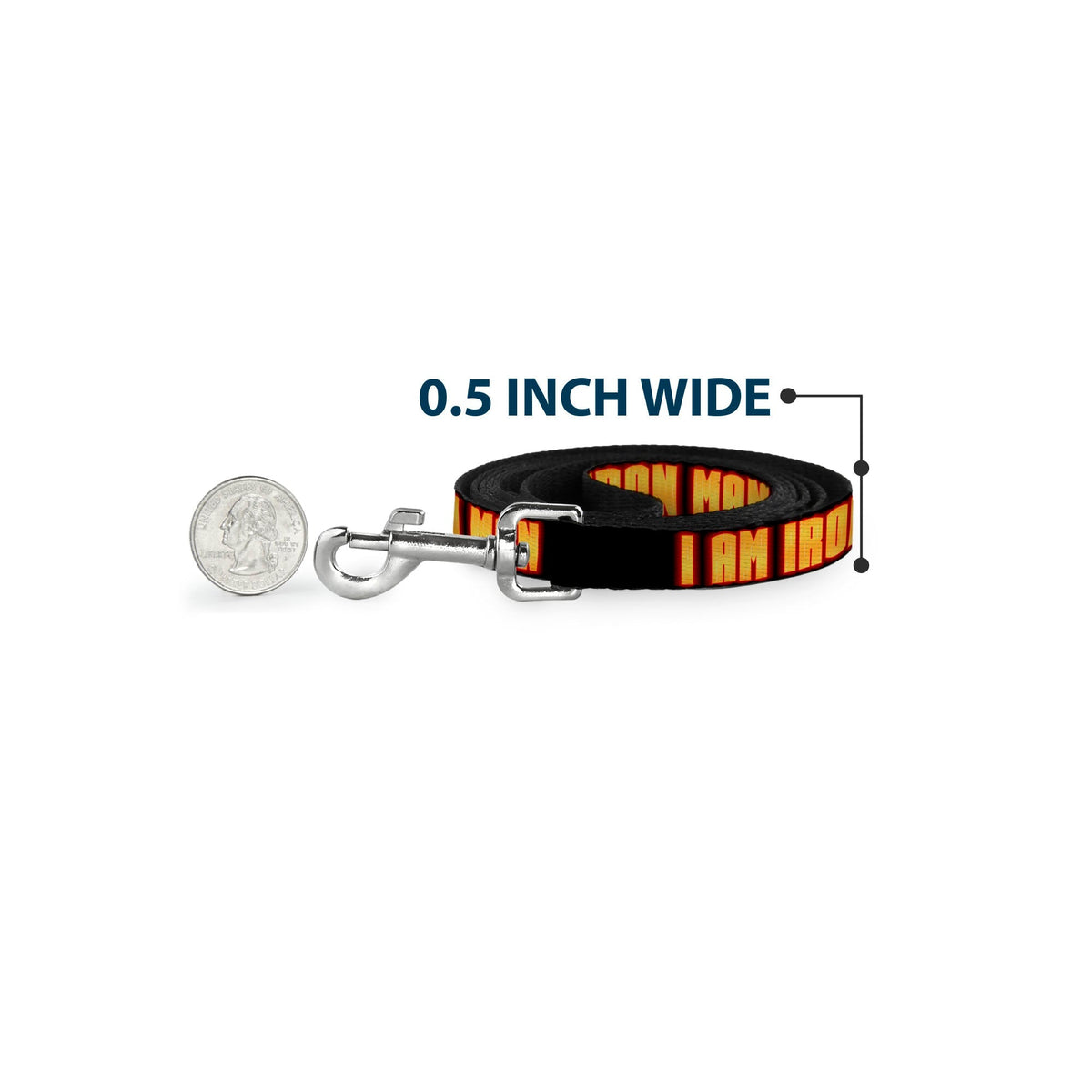 Dog Leash - Iron Man Face/I AM IRON MAN Black/Yellow Glow 