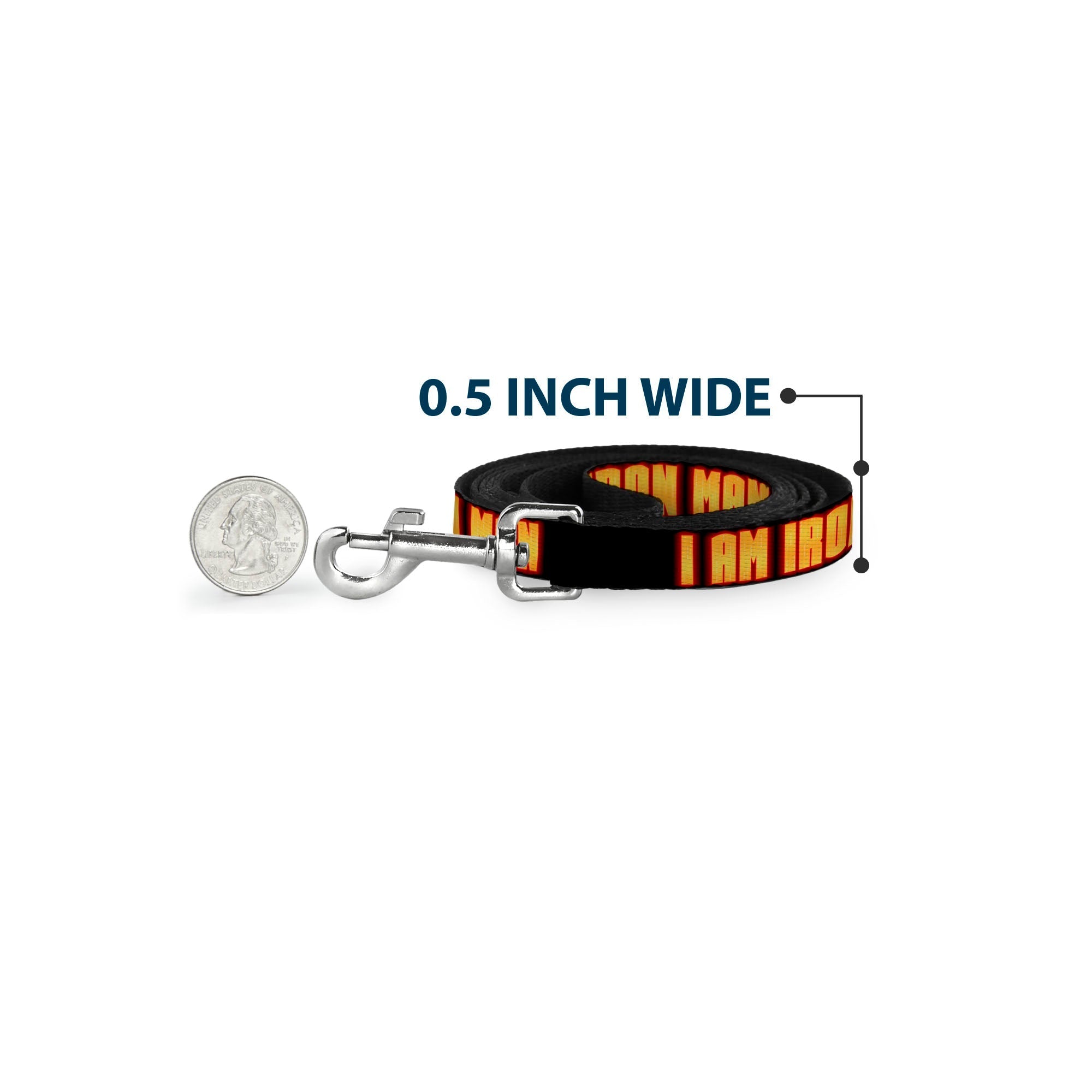 Dog Leash - Iron Man Face/I AM IRON MAN Black/Yellow Glow 
