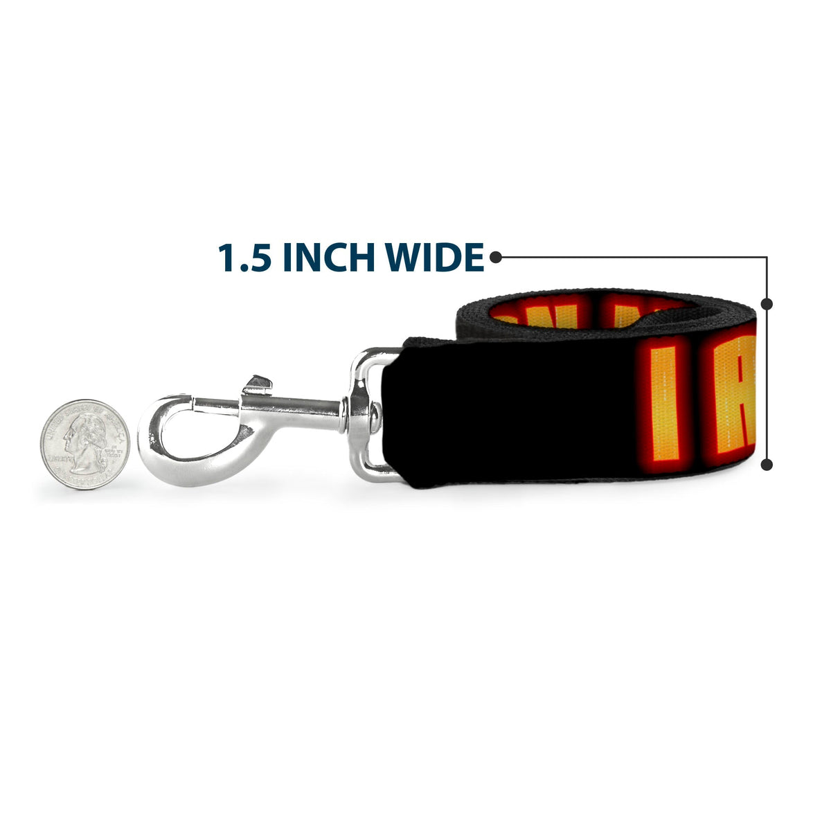 Dog Leash - Iron Man Face/I AM IRON MAN Black/Yellow Glow 