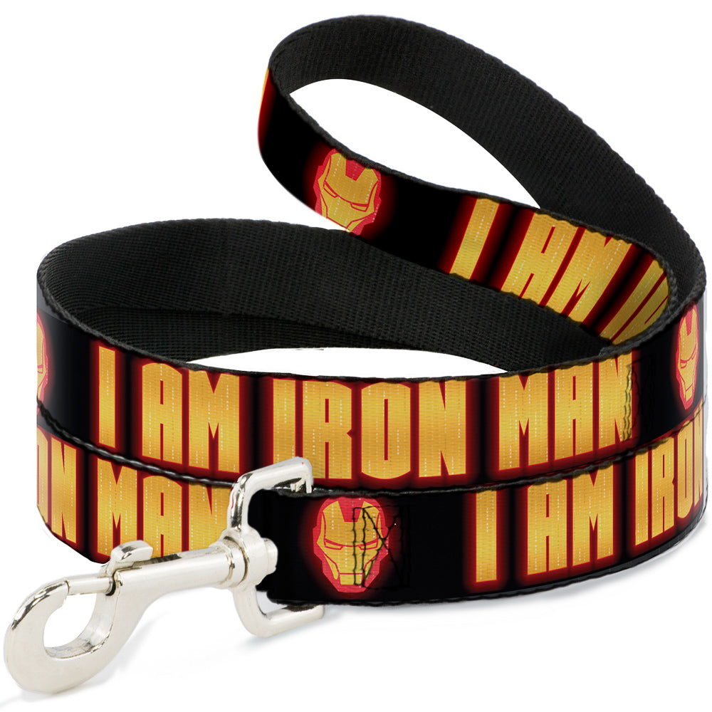 Dog Leash - Iron Man Face/I AM IRON MAN Black/Yellow Glow 