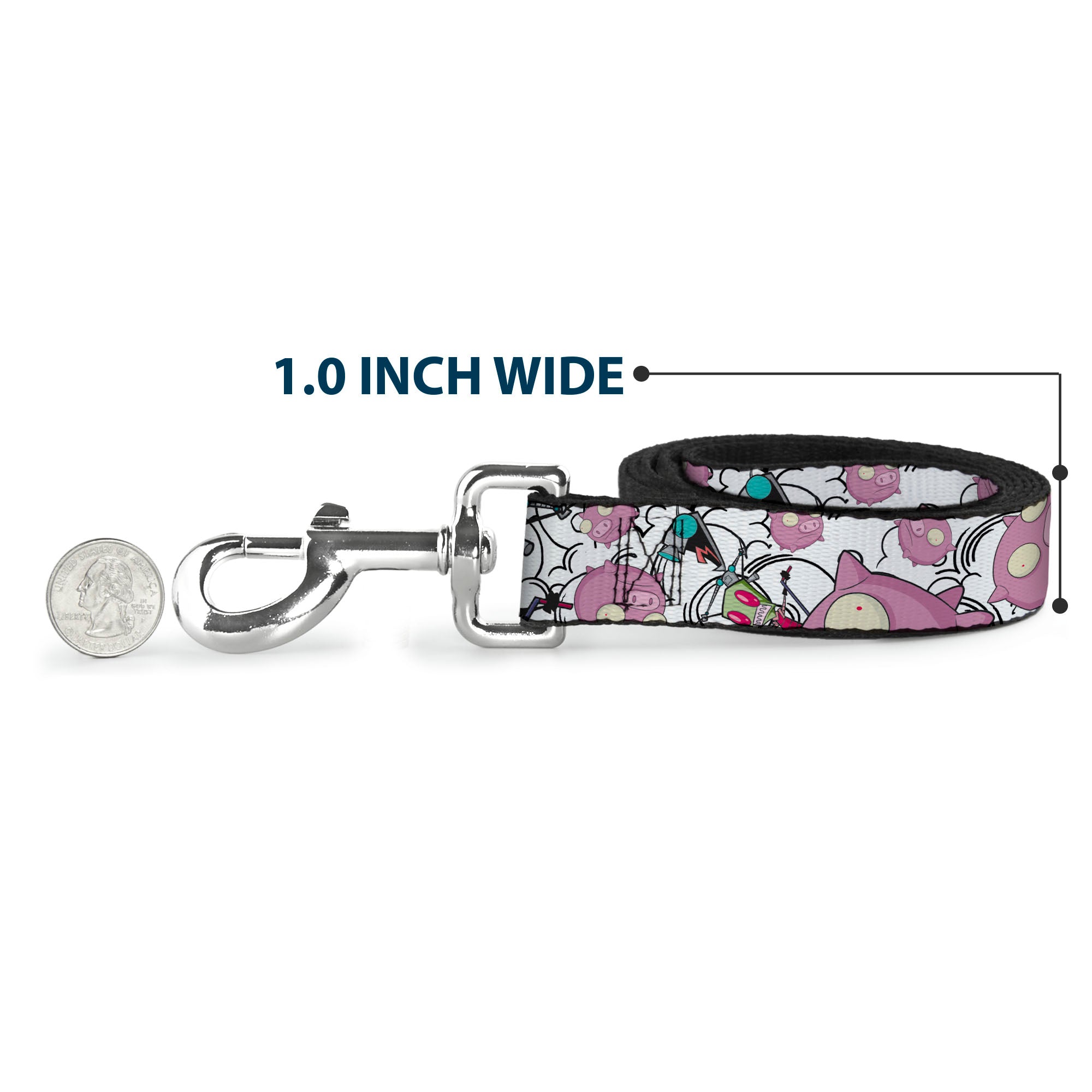 Dog Leash - Invader Zim GIR and Piggy Doddles White/Black