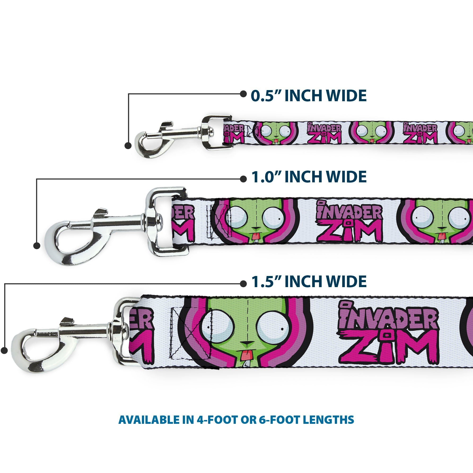 Dog Leash - INVADER ZIM Title Logo and GIR Pose Close-Up White/Pinks