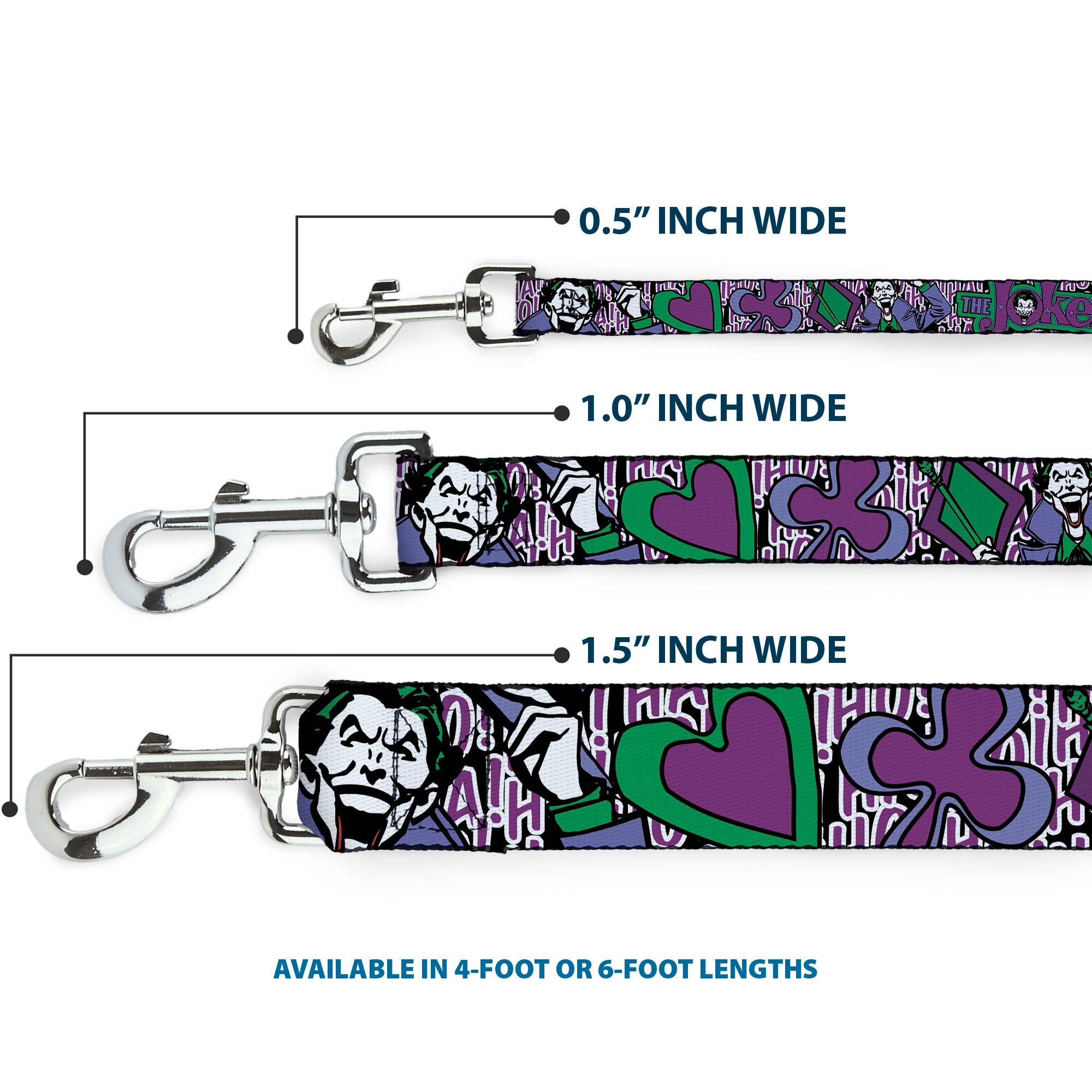 Dog Leash - Joker Face/Logo/Spades Black/White/Purple - HT Animal Supply
