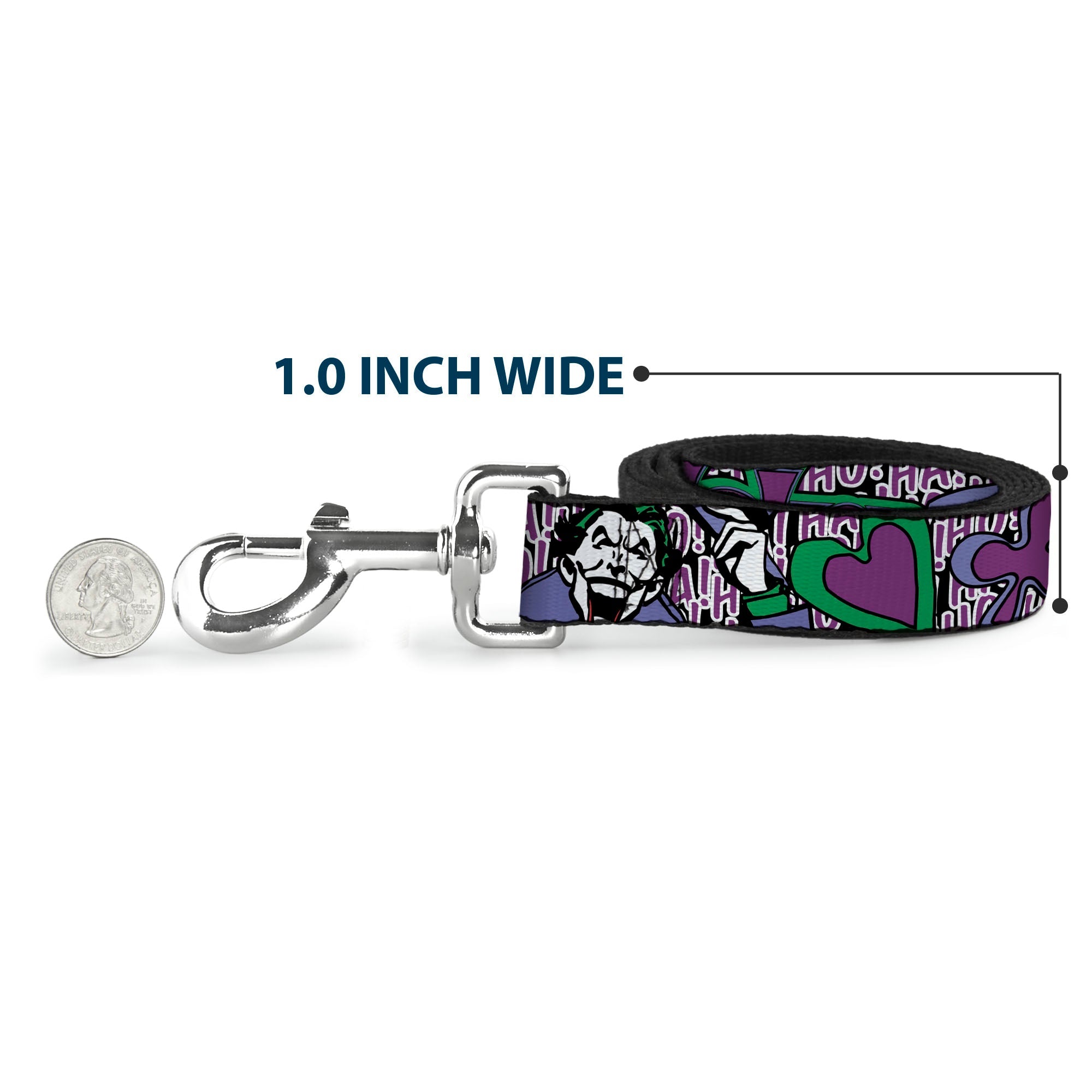 Dog Leash - Joker Face/Logo/Spades Black/White/Purple - HT Animal Supply