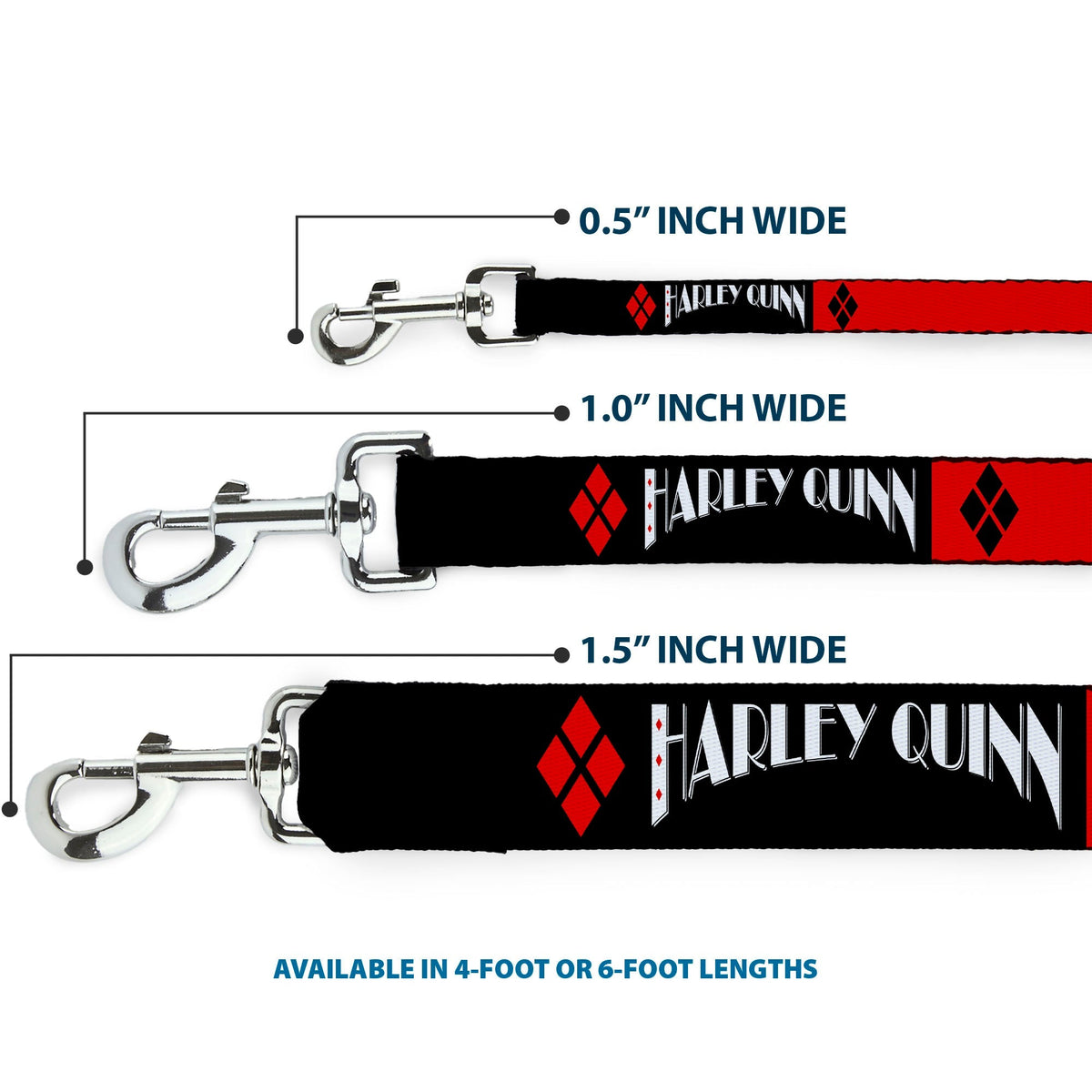 Dog Leash - HARLEY QUINN/Diamonds Black/Red/White 