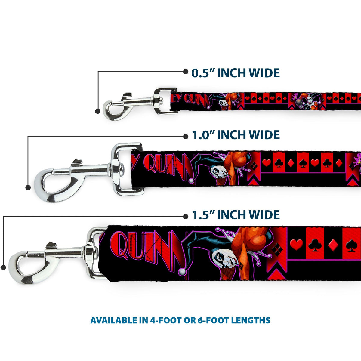 Dog Leash - HARLEY QUINN Bomb Poses/Suits Black/Purple/Red 