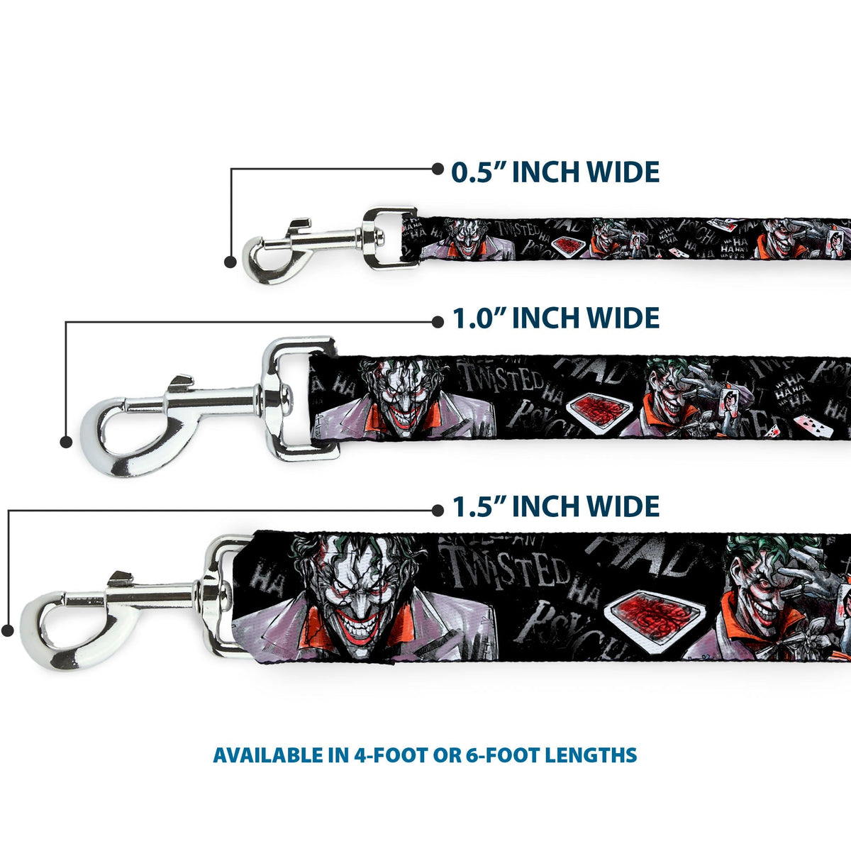Dog Leash - Joker BRILLIANTLY TWISTED PSYCHO 2-Poses/Cards Black/Grays 