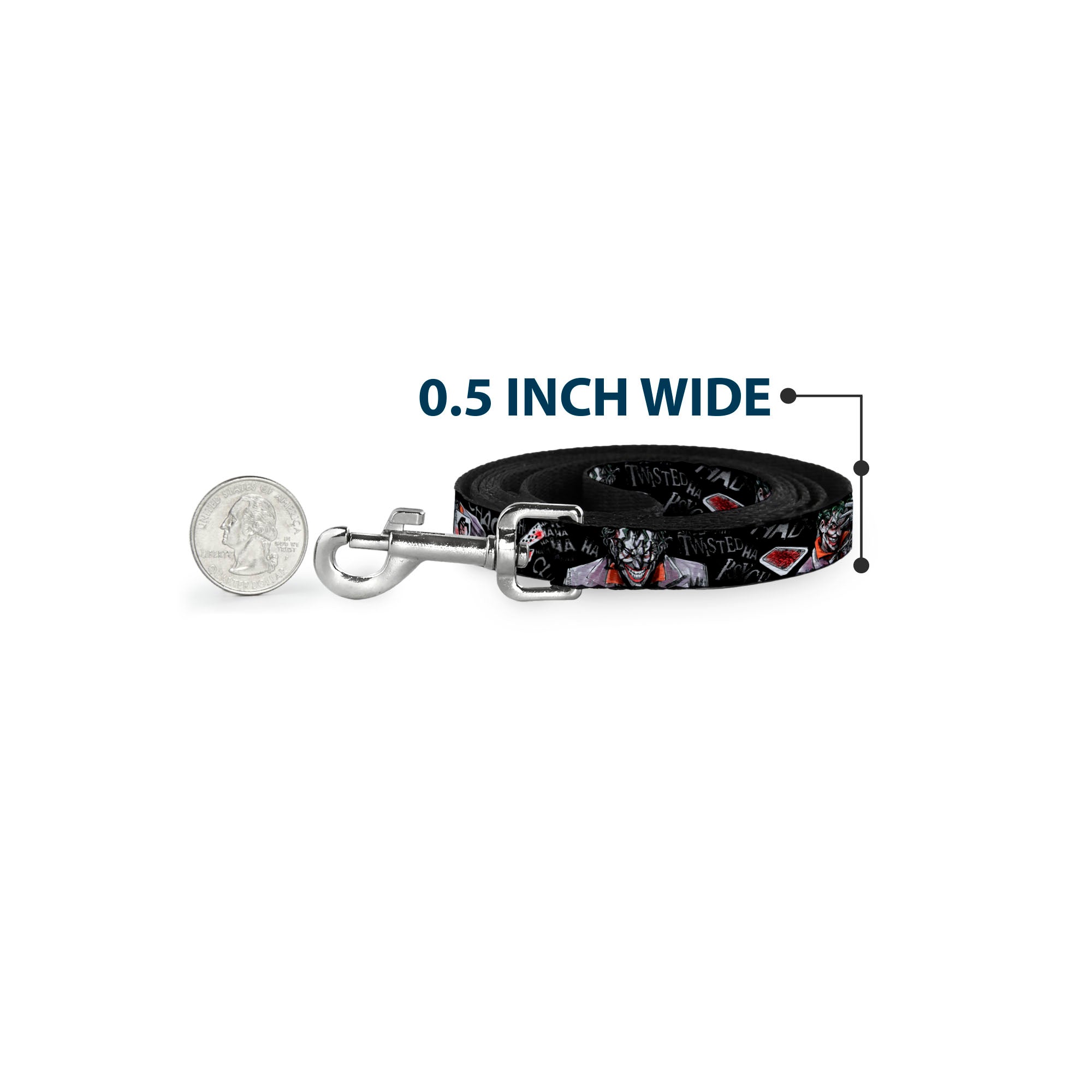 Dog Leash - Joker BRILLIANTLY TWISTED PSYCHO 2-Poses/Cards Black/Grays 