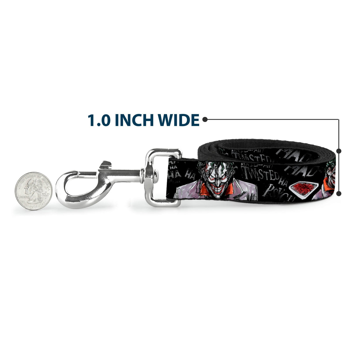 Dog Leash - Joker BRILLIANTLY TWISTED PSYCHO 2-Poses/Cards Black/Grays 