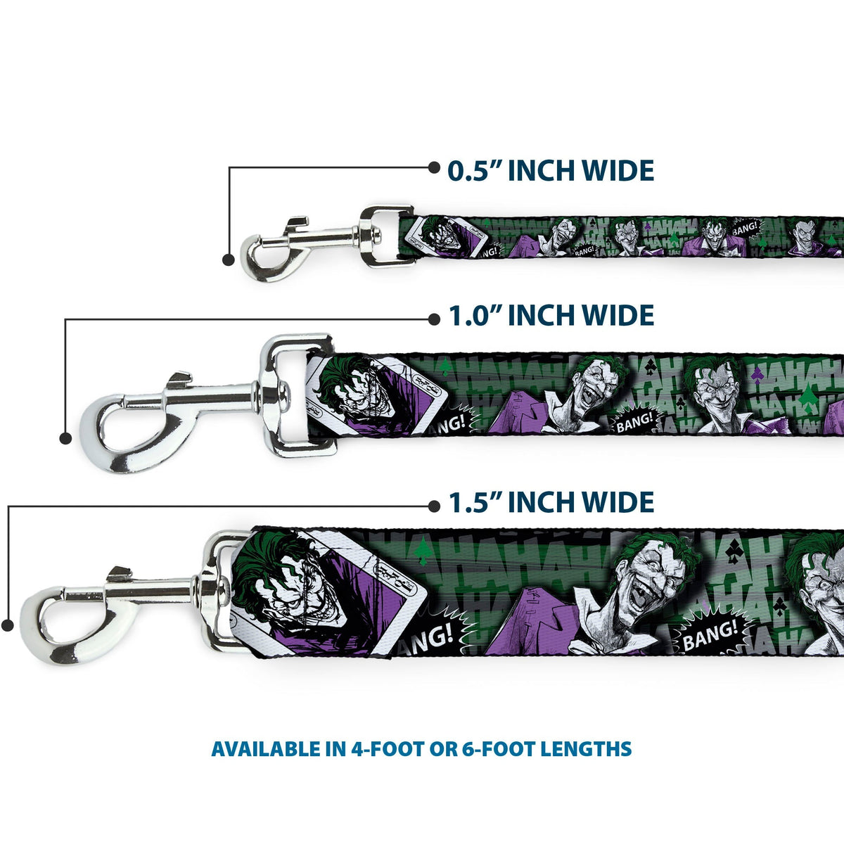 Dog Leash - The Joker 4-Poses/Joker Card HAHA/Smile/BANG! Grays/Greens/Purples 
