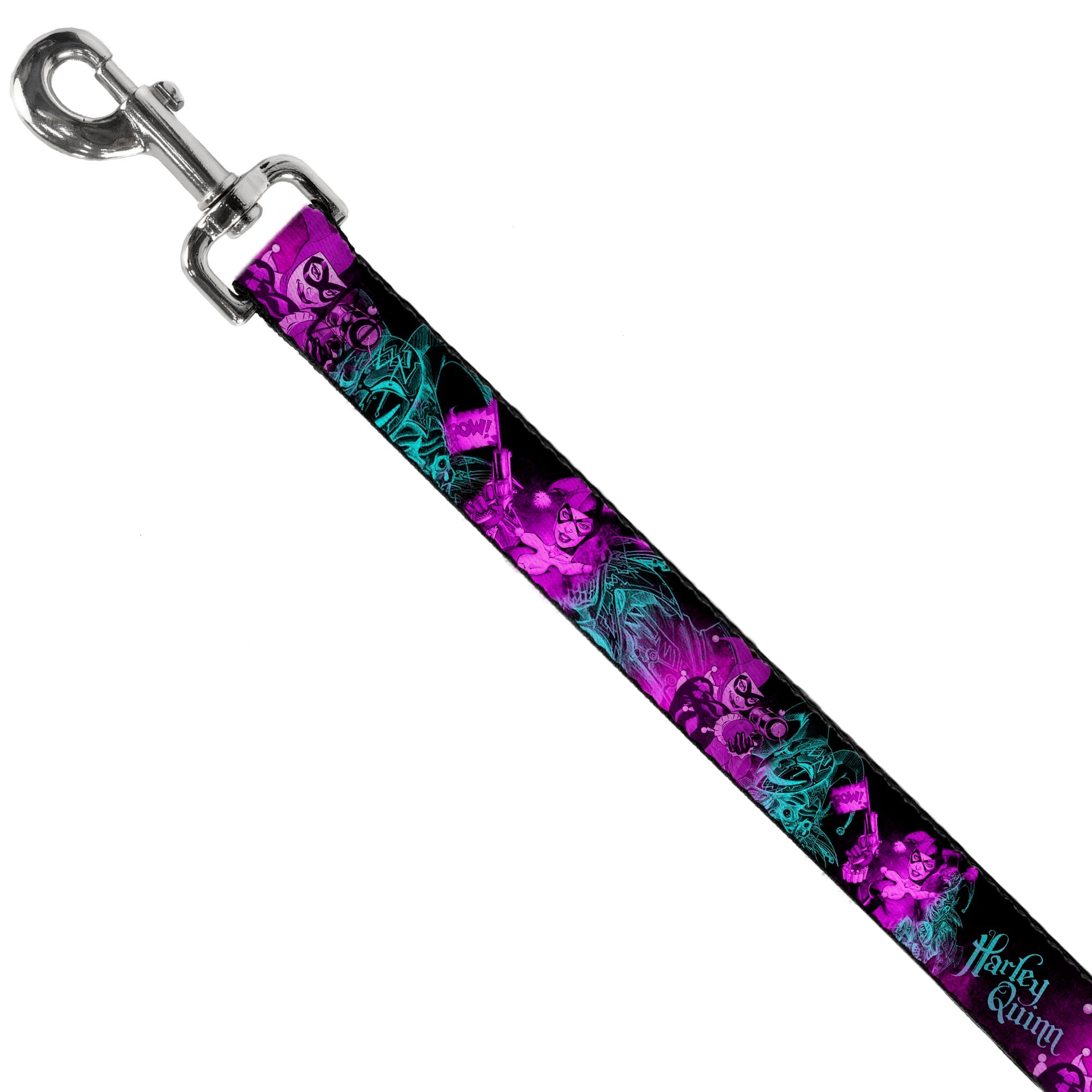 Dog Leash - HARLEY QUINN Pow & Aiming Poses/Joker Sketch Black/Turquoise/Fuchsia